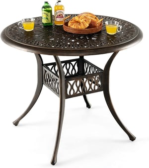 Table Jardin 90 CM en Aluminium avec Trou pour Parasol 5 CM, Pieds Réglables Antidérapants, Noir