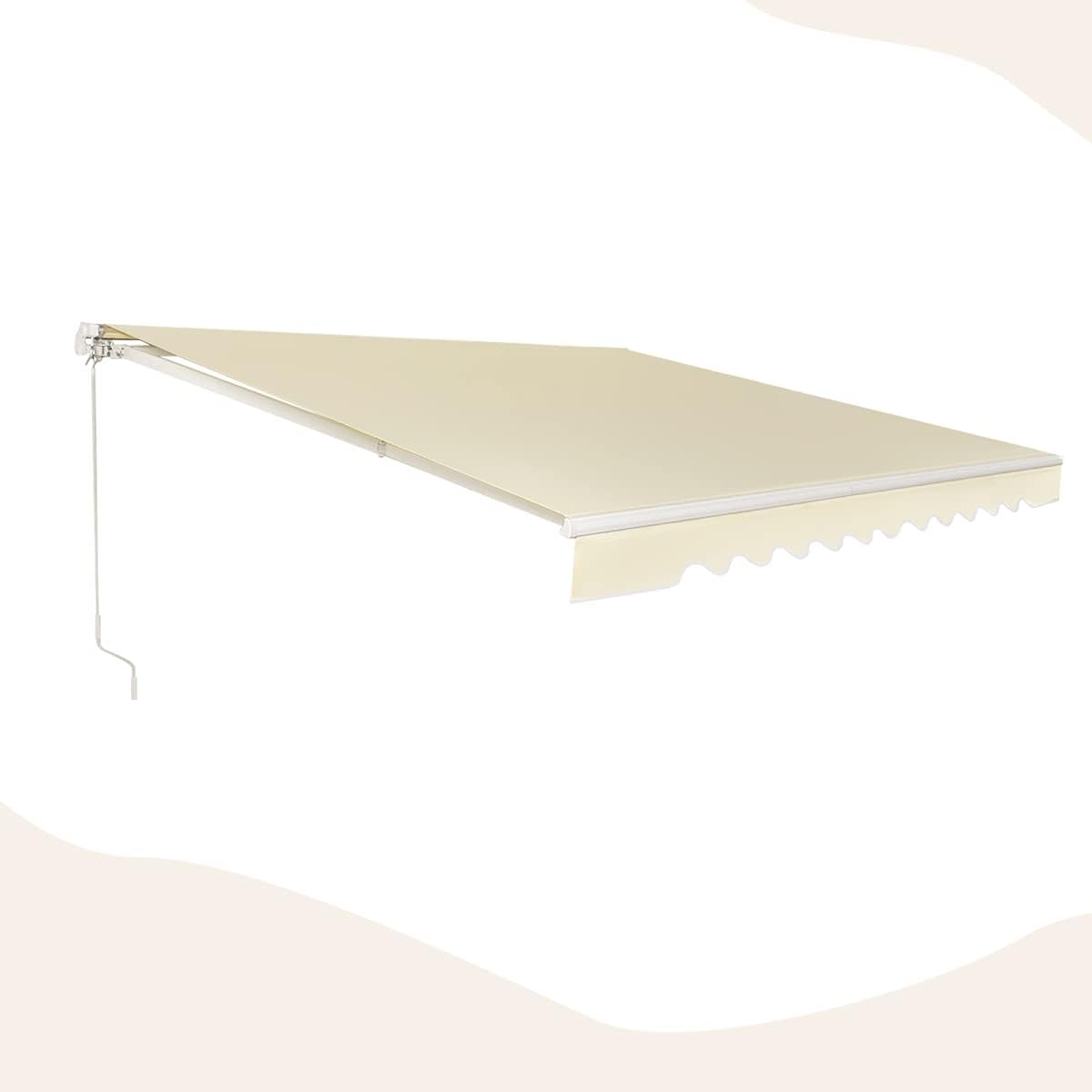 Markiza Zwijana, Ręczna Osłona z Aluminium i Tkaniny Odpornej na Promieniowanie UV i Wodę, z Korbką i Regulowanym Kątem Nachylenia (300x250cm, Beżowa)