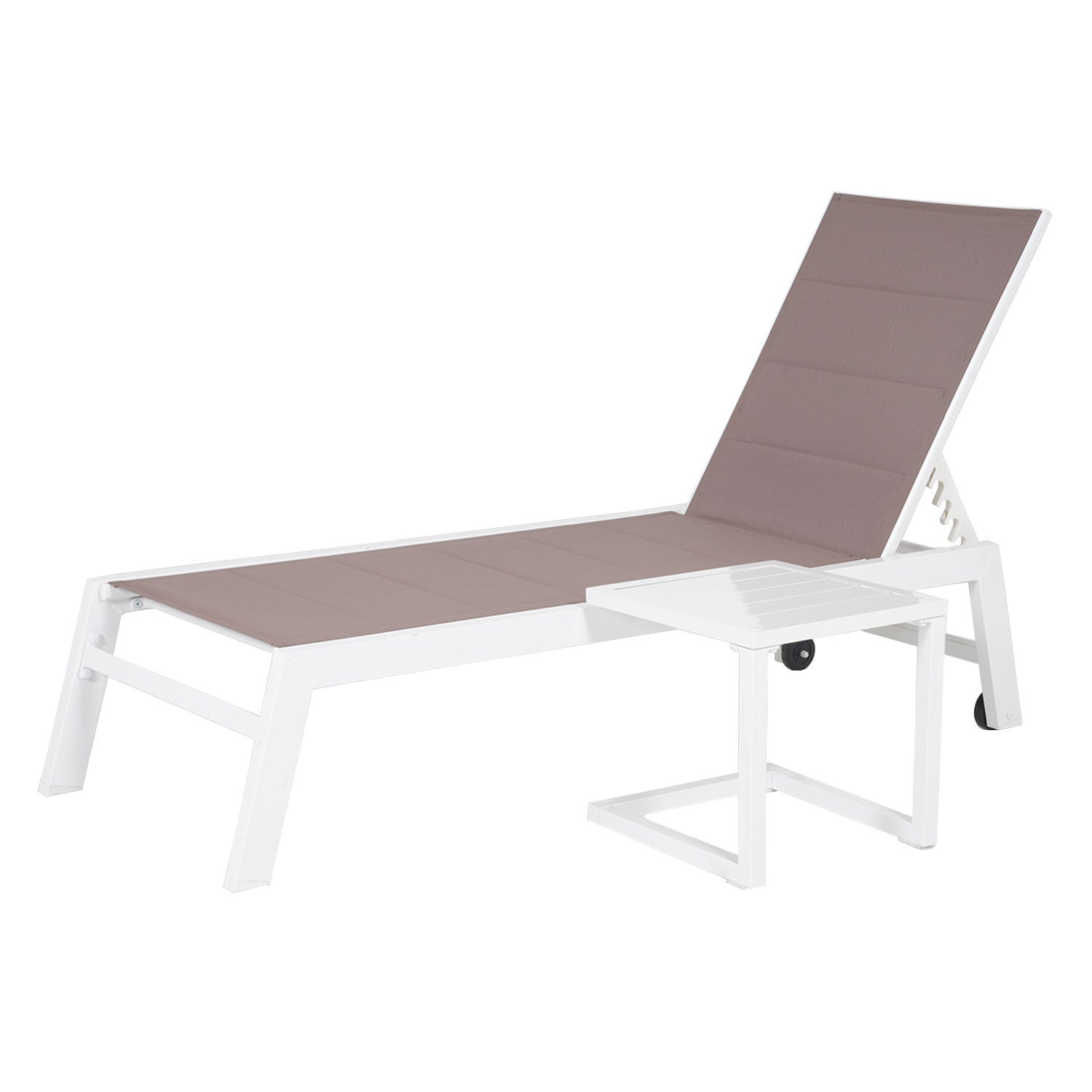 Zestaw leżaków i stolików bocznych BARBADOS w kolorze taupe textilene - białe aluminium