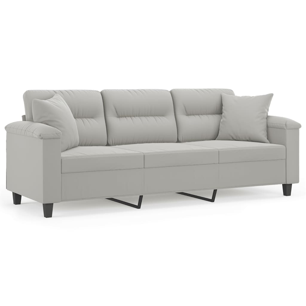 Sofá de 3 plazas | sofá de salón | sofá de descanso con cojines tela microfibra gris claro 180 cm cfw55445