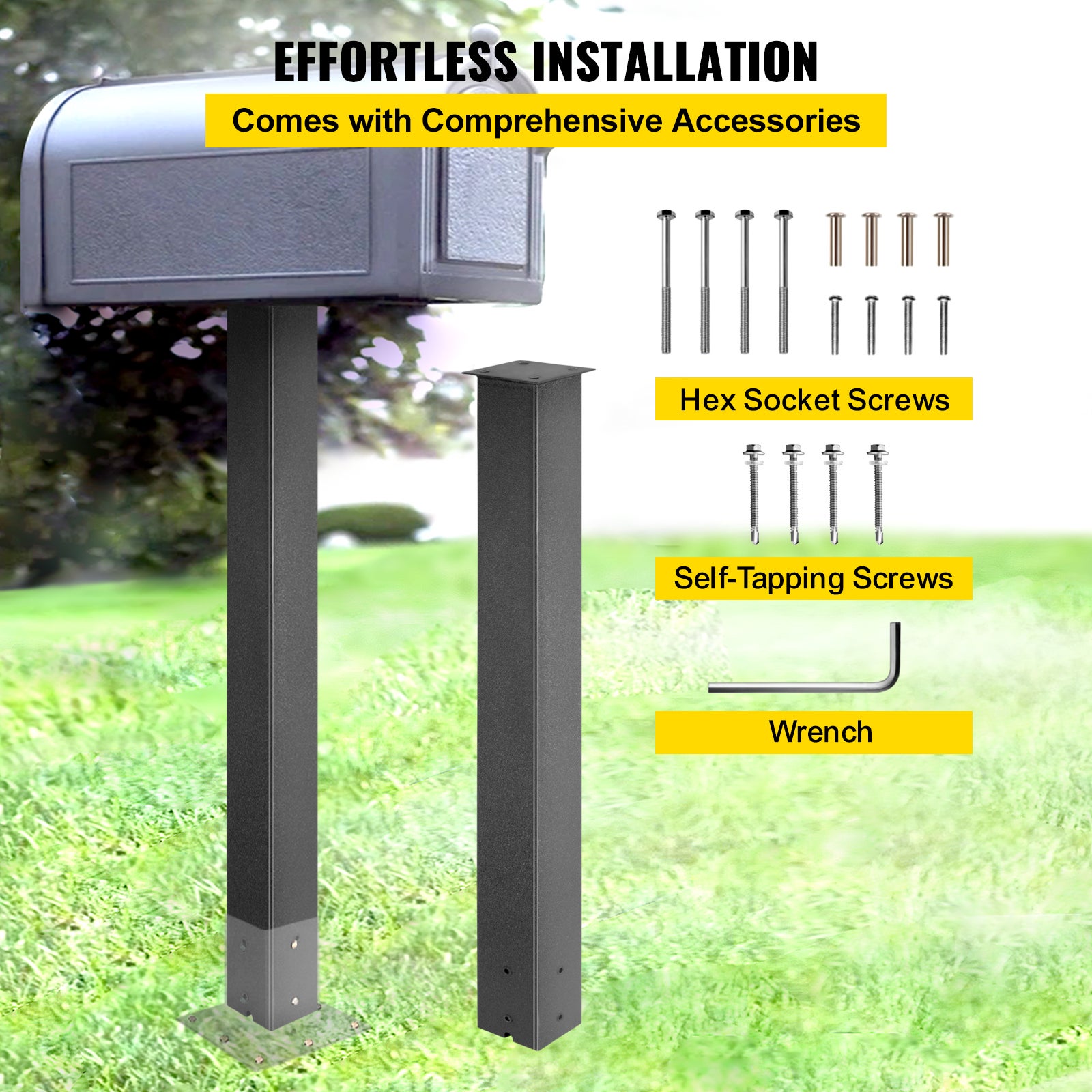 Poteau de boite aux lettres,VEVOR 110 cm,support de boite aux lettres,avec revetement en poudre noir,en acier Q235,pour trottoirs et bordures de - 4