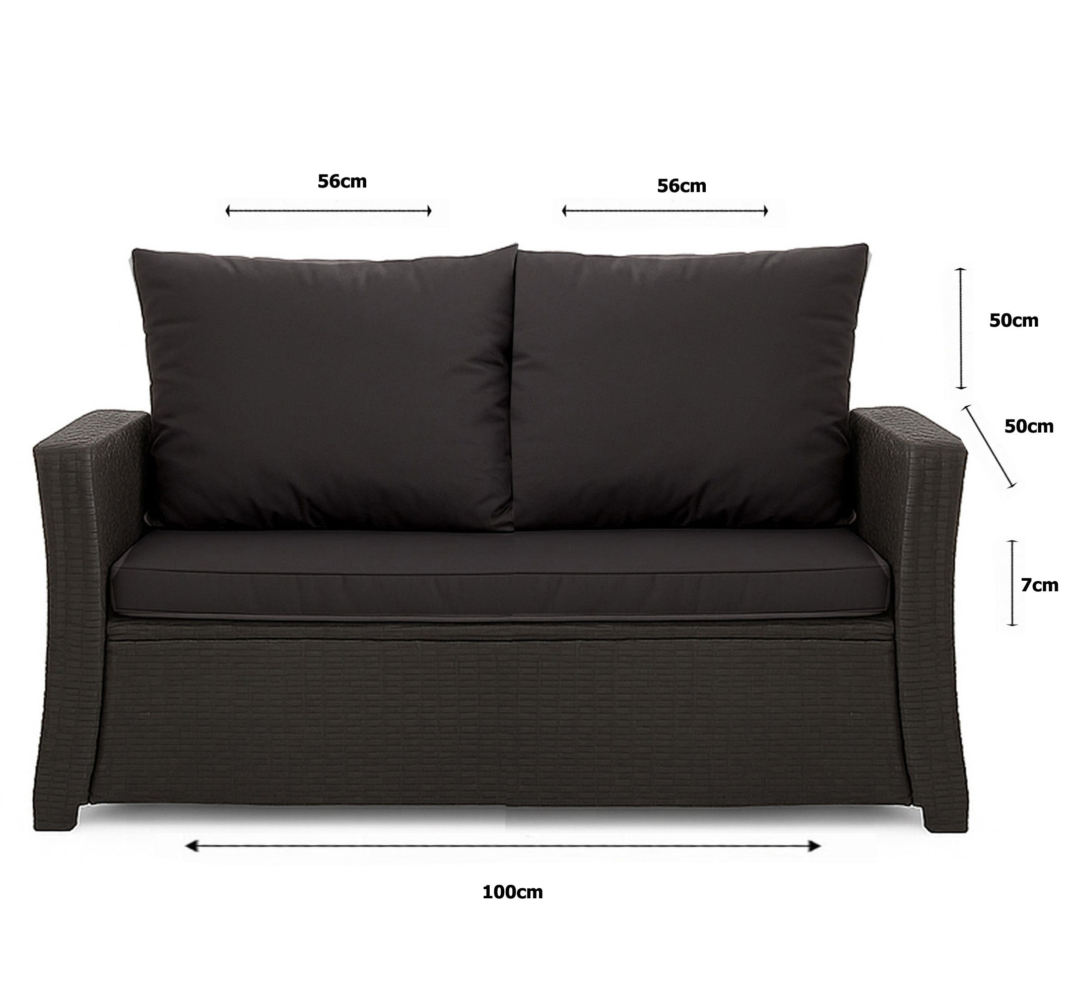 Coussins de canapé meubles de jardin en résine tressée Tressée Noir, Coussins balançoire d'extérieur 100x50x50cm Coussin pour banquette 2 places mix - 3