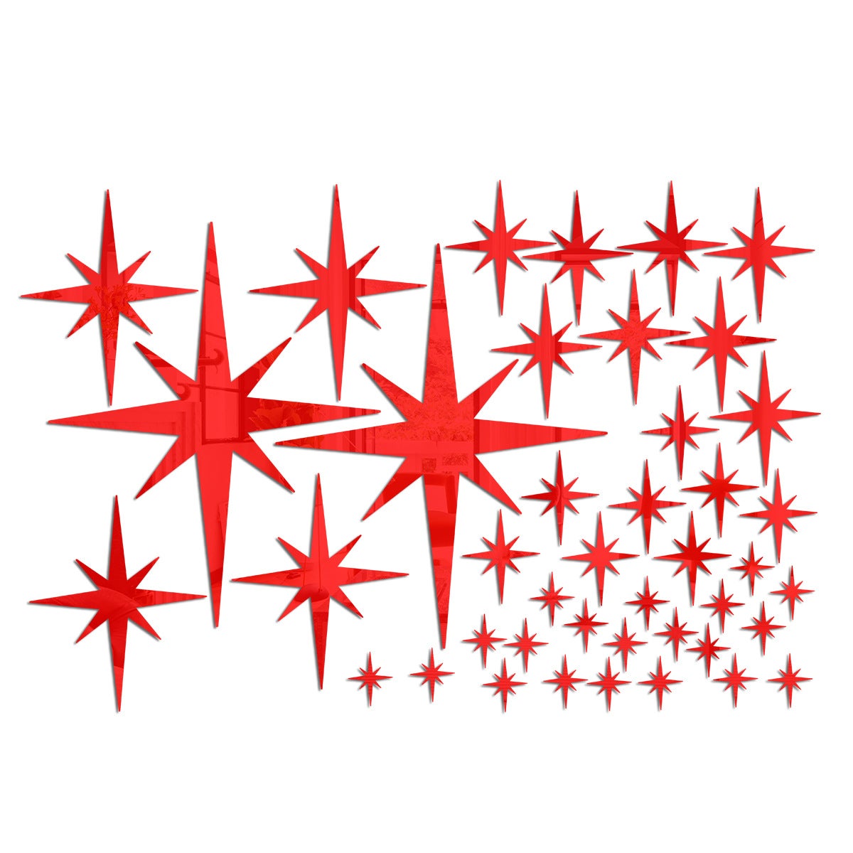 Zestaw 42 czerwonych naklejek ściennych DIY w kształcie gwiazdek, akrylowych naklejek, wodoodpornej samoprzylepnej tapety do pokoju dziecięcego i deko