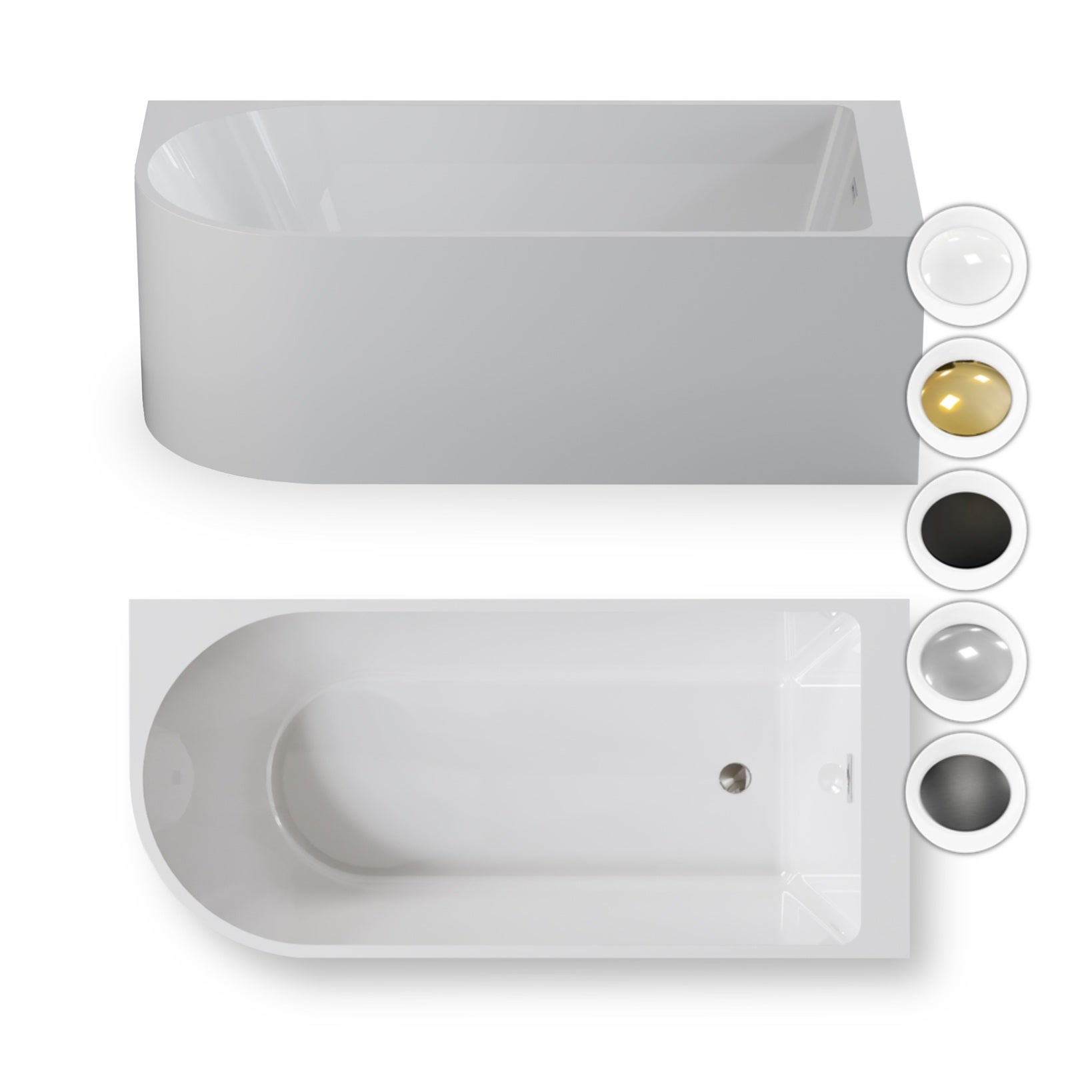 Wanna wolnostojąca przyścienna NAROŻNA PULA PRAWA 160 x 75 cm biała system przelewowy AKCESORIA ZŁOTE (KOREK I PRZELEW)