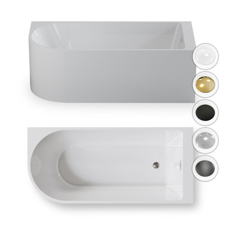 Wanna wolnostojąca przyścienna NAROŻNA PULA PRAWA RÓŻNE KORKI 160 x 75 cm biała system przelewowy