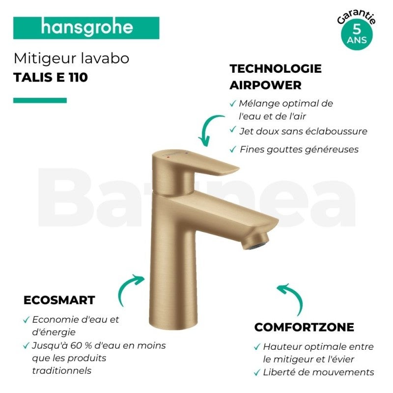 HANSGROHE Mitigeur de lavabo Talis E 110 avec tirette et vidage bronze brossé - 3