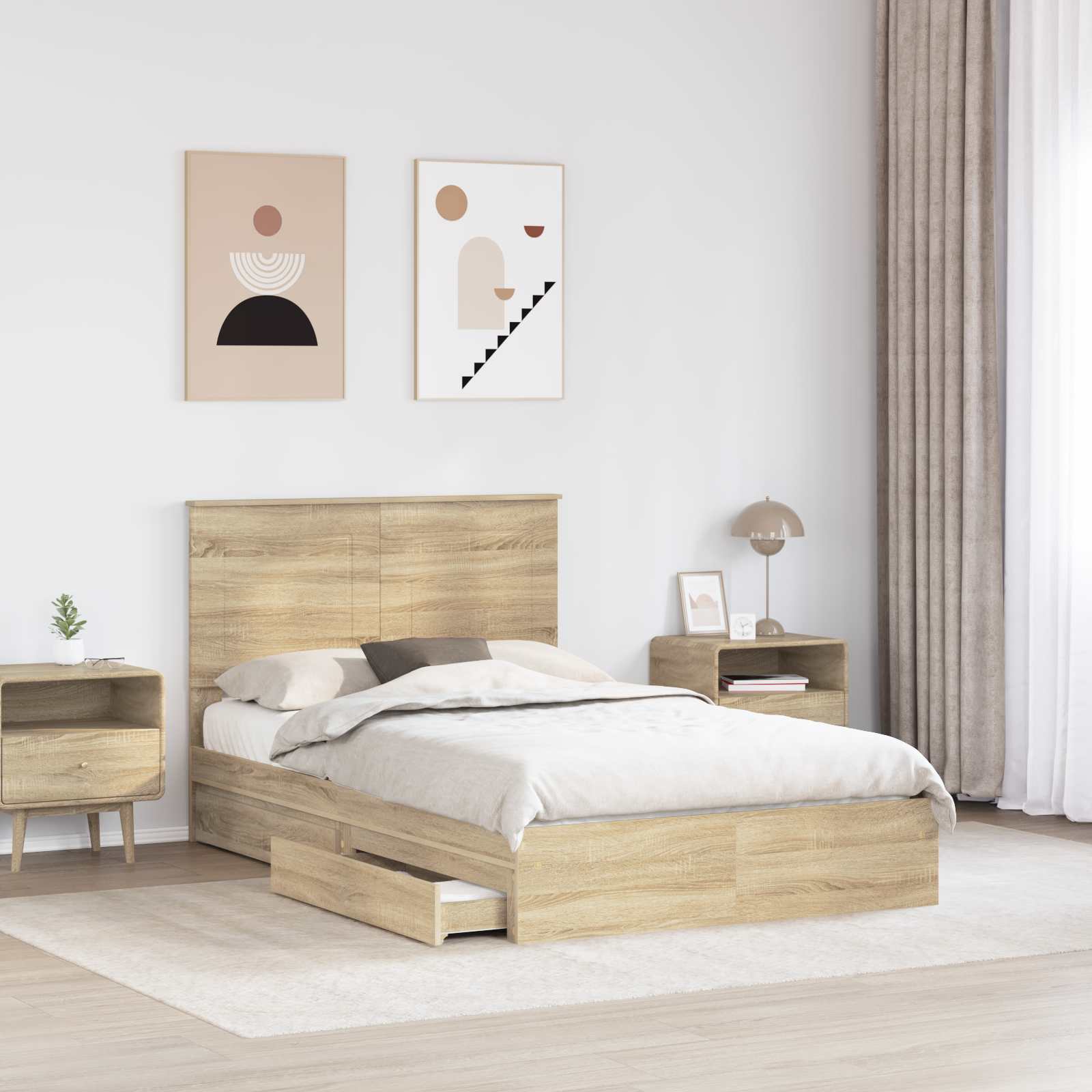 Lit de Rangement Chêne 135 x 190 cm Bois d'ingénierie - 3