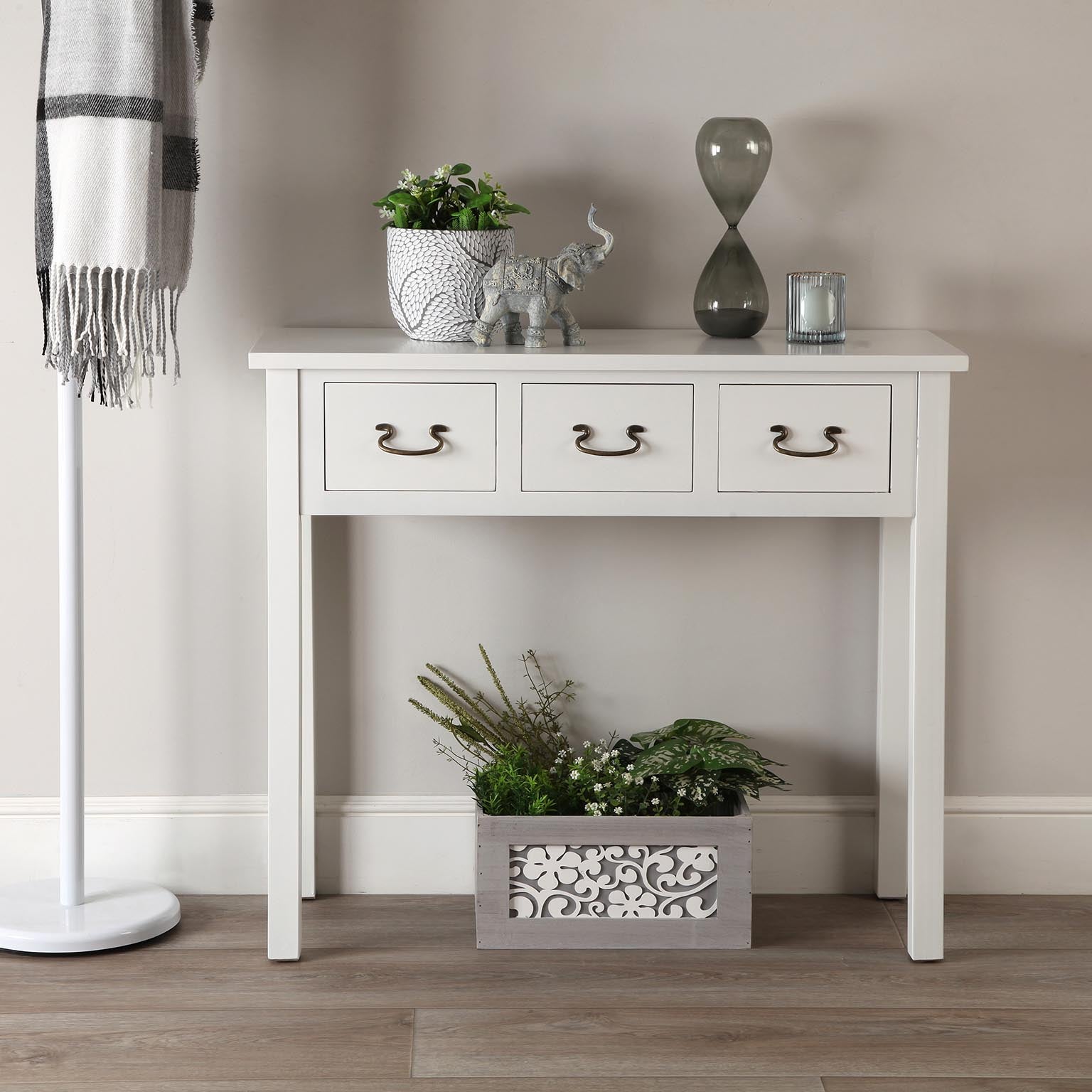 Consolle d'ingresso con Due cassetti Bianca e Rovere 90 x 30 x 77 cm. Temis | Leroy Merlin
