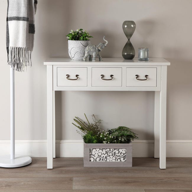 Consolle d'ingresso con Due cassetti Bianca e Rovere 90 x 30 x 77 cm. Temis | Leroy Merlin Consolle d'ingresso con Due cassetti Bianca e Rovere 90 x 30 x 77 cm. Temis | Leroy Merlin