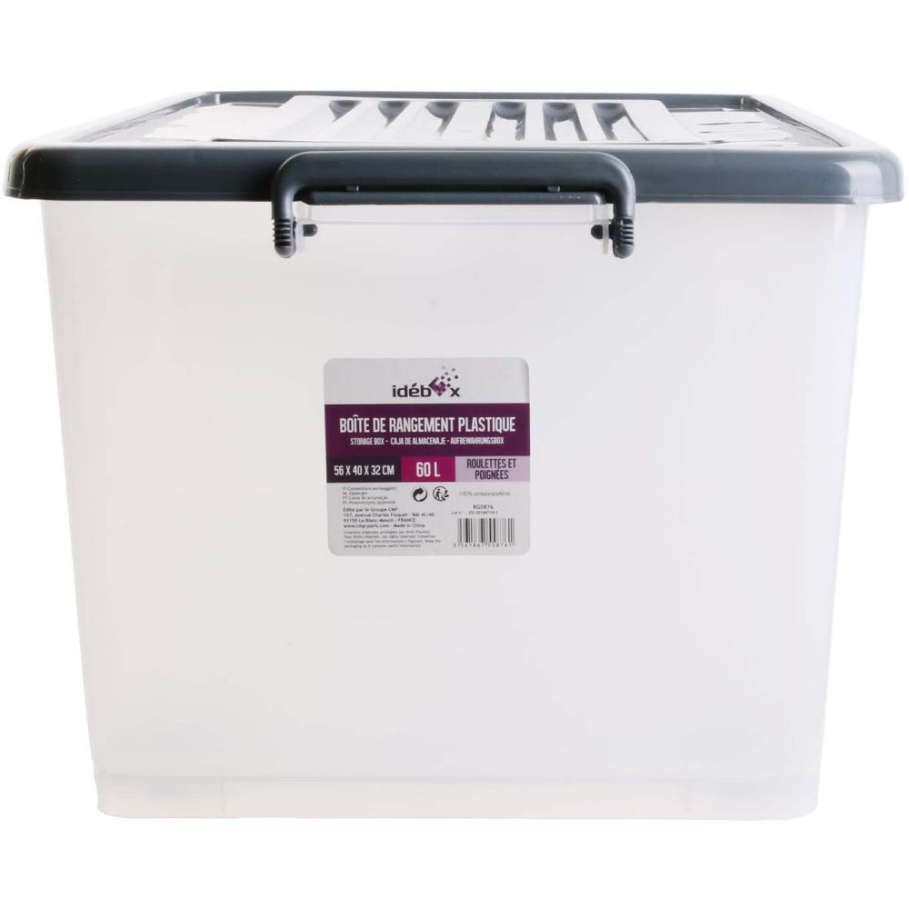 Boîte de Rangement - JE CHERCHE UNE IDEE - 60 L - Plastique - Sur Roulettes - Transparente - Grise - 7