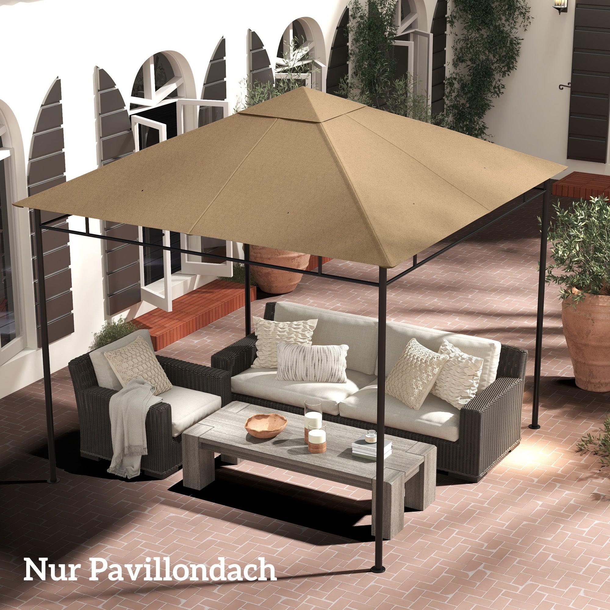 Techo de Repuesto para Gazebo 3x3m, Cubierta con Agujeros de Drenaje, SOLO EL TECHO, Beige - 4