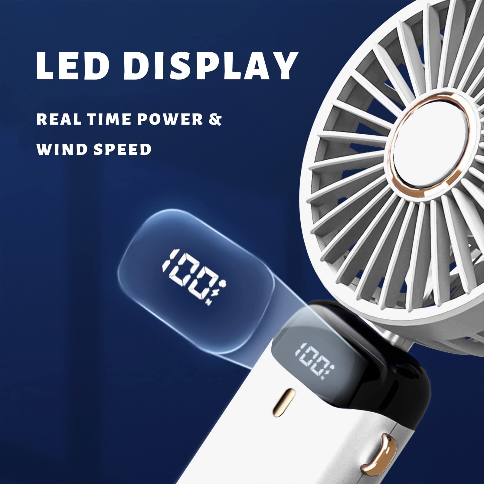 Mini ventilateur portable USB, 3600mAh, aste, avec contrôle de vitesse en continu, affichage veilleuse  6
