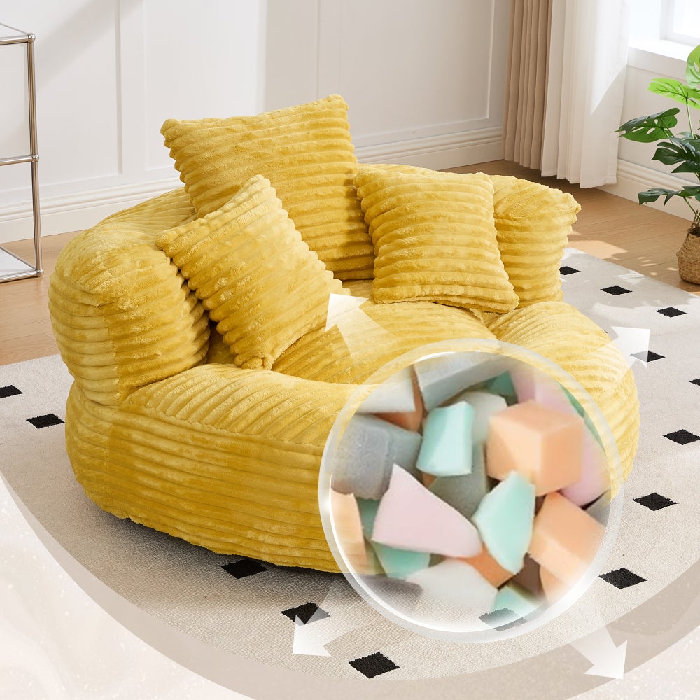Sitzsack, Cord, mit hoher Rückenlehne und 3 Kissen, für Erwachsene und Kinder
