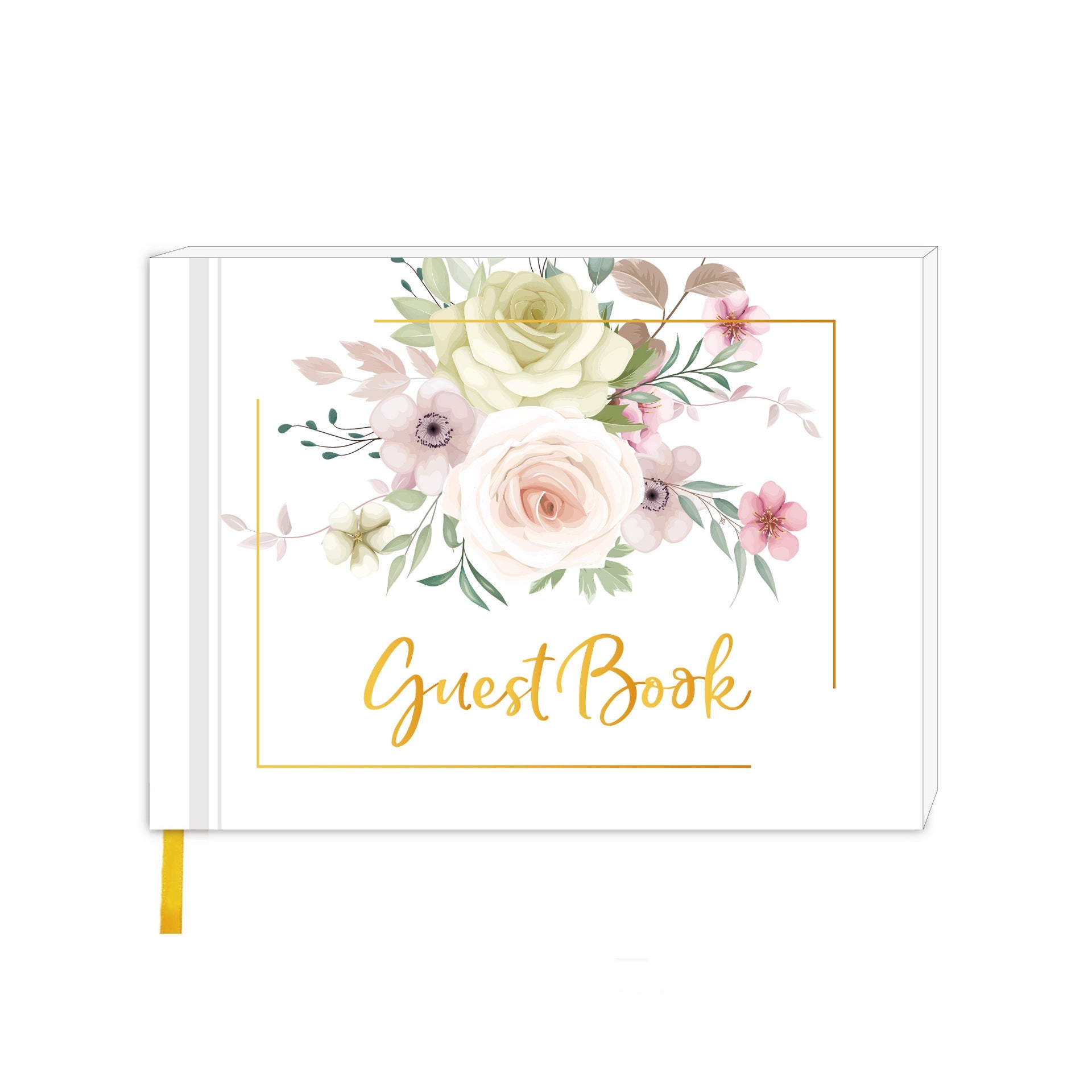 Lily & Val Libro Degli Ospiti Per Matrimonio, Design Vintage Con Dettagli Oro E Illustrazioni, Segnalibro In Velluto Incluso