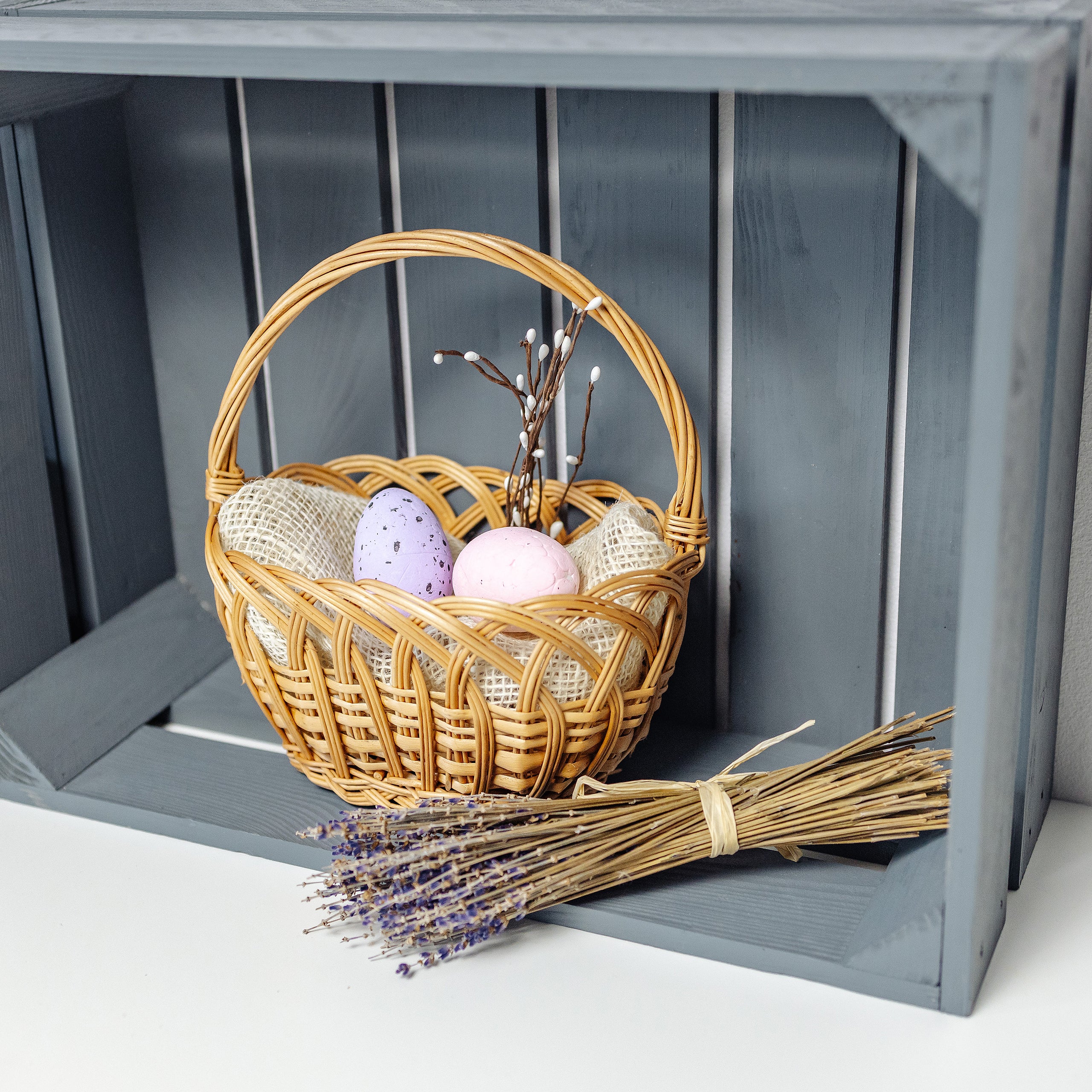 Panier En Osier Tressé Avec Poignée - Pour Pâques, Pique-nique, Décoration (20 Cm De Diamètre)