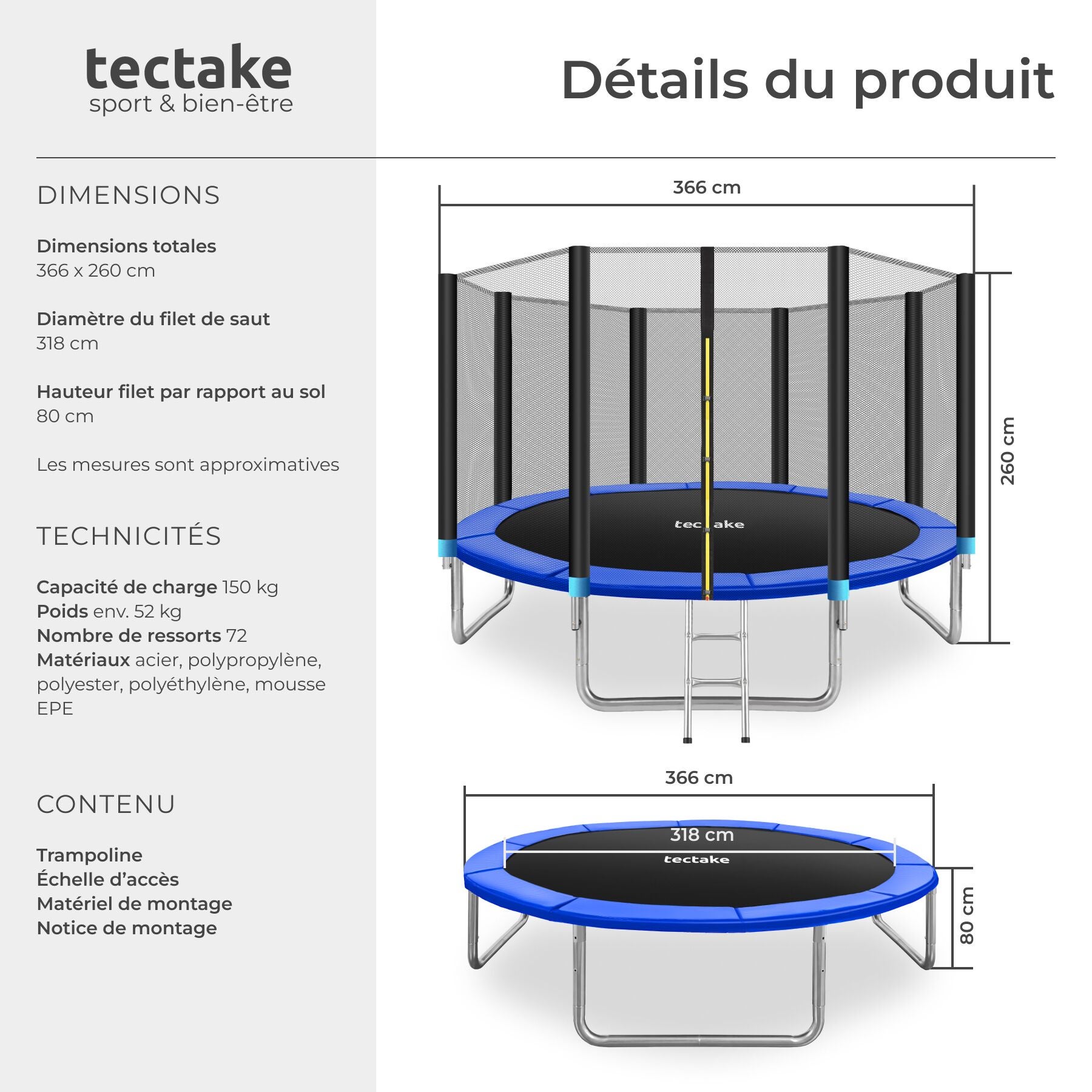 TECTAKE trampolim Ø 366 cm, GS certificado - 6