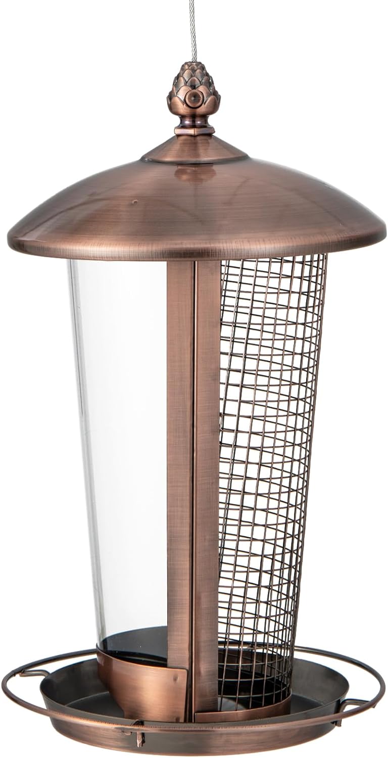 Wisząca Karmnik dla Ptaków z 2 Rurkami na Różne Nasiona, Metalowy Karmnik dla Ptaków 2 w 1 do Użytku na Zewnątrz