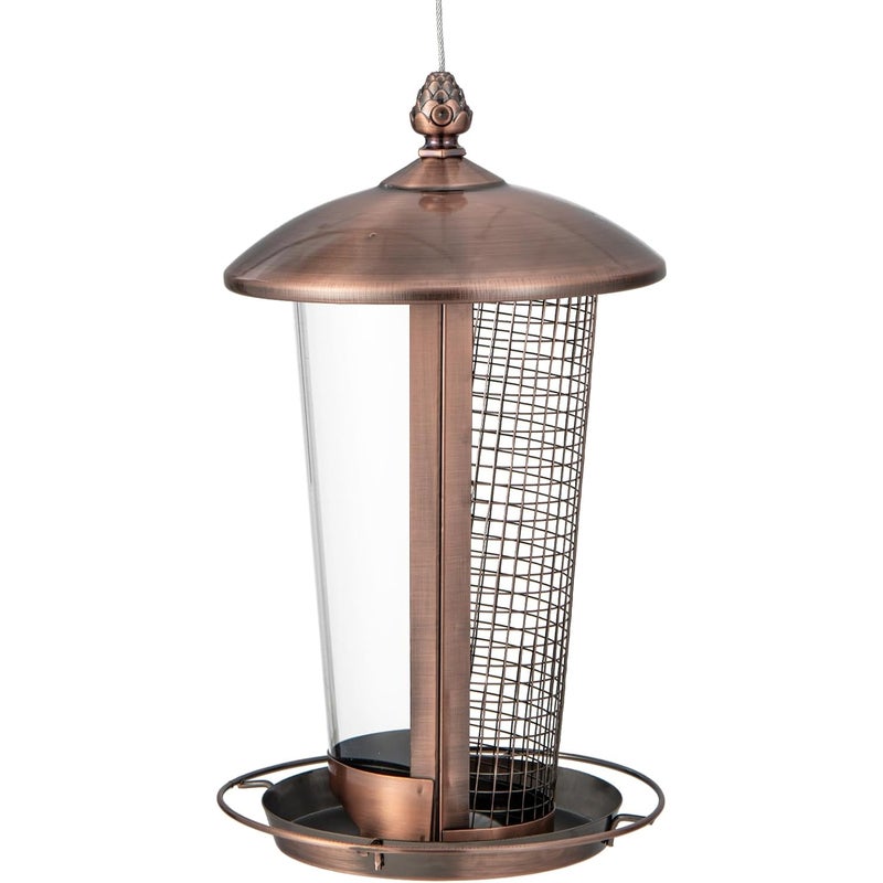 Wisząca Karmnik dla Ptaków z 2 Rurkami na Różne Nasiona, Metalowy Karmnik dla Ptaków 2 w 1 do Użytku na Zewnątrz