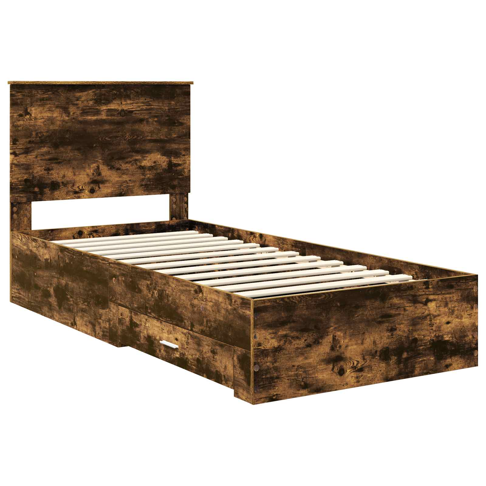 Cadre de lit chêne fumé et argent, panneau de bois, pour la chambre, 75 × 190 cm - 4