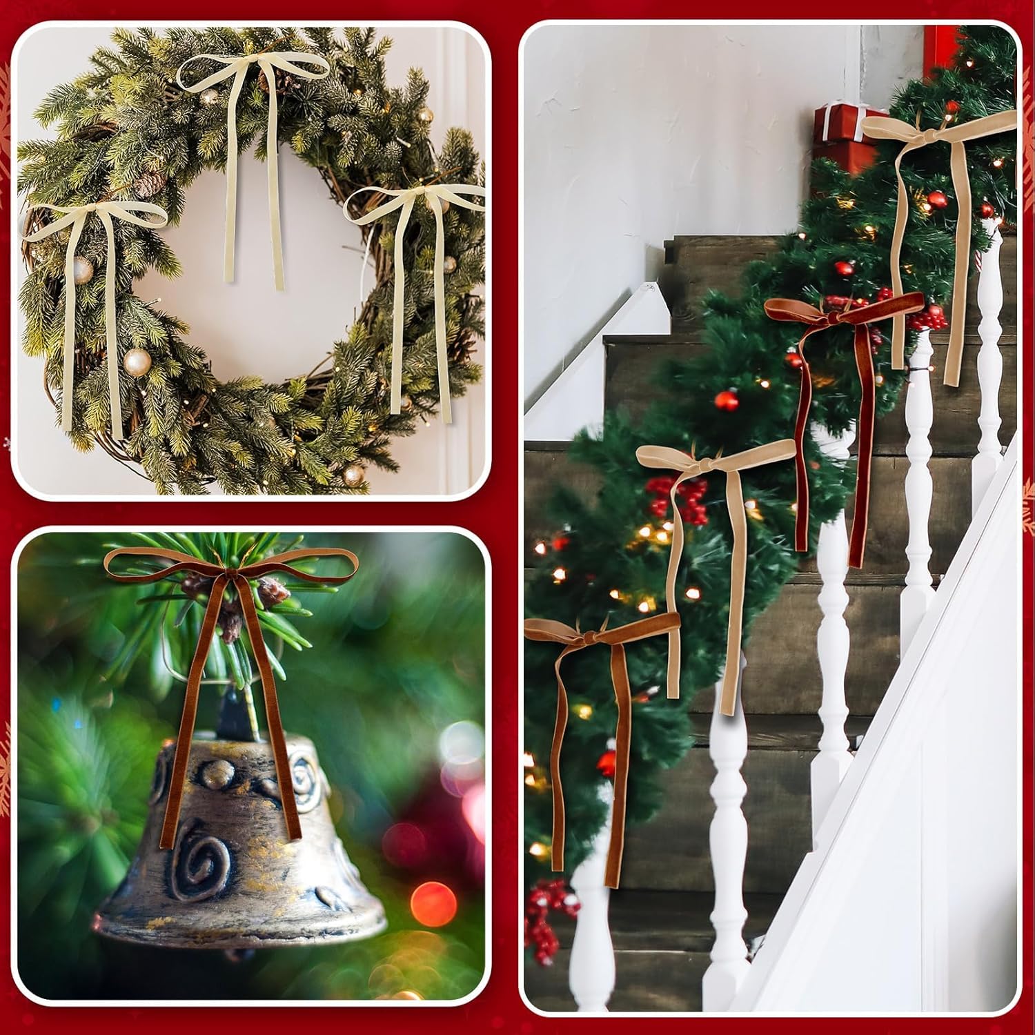 24 Pcs Nœuds De Noël En Velours, Nœuds En Velours 5 X 7 Pouces Pour Arbre De Noël Ruban Vintage Nœuds En Velours Décoration Maison Nœuds Pour Arbre De Noël Kaki