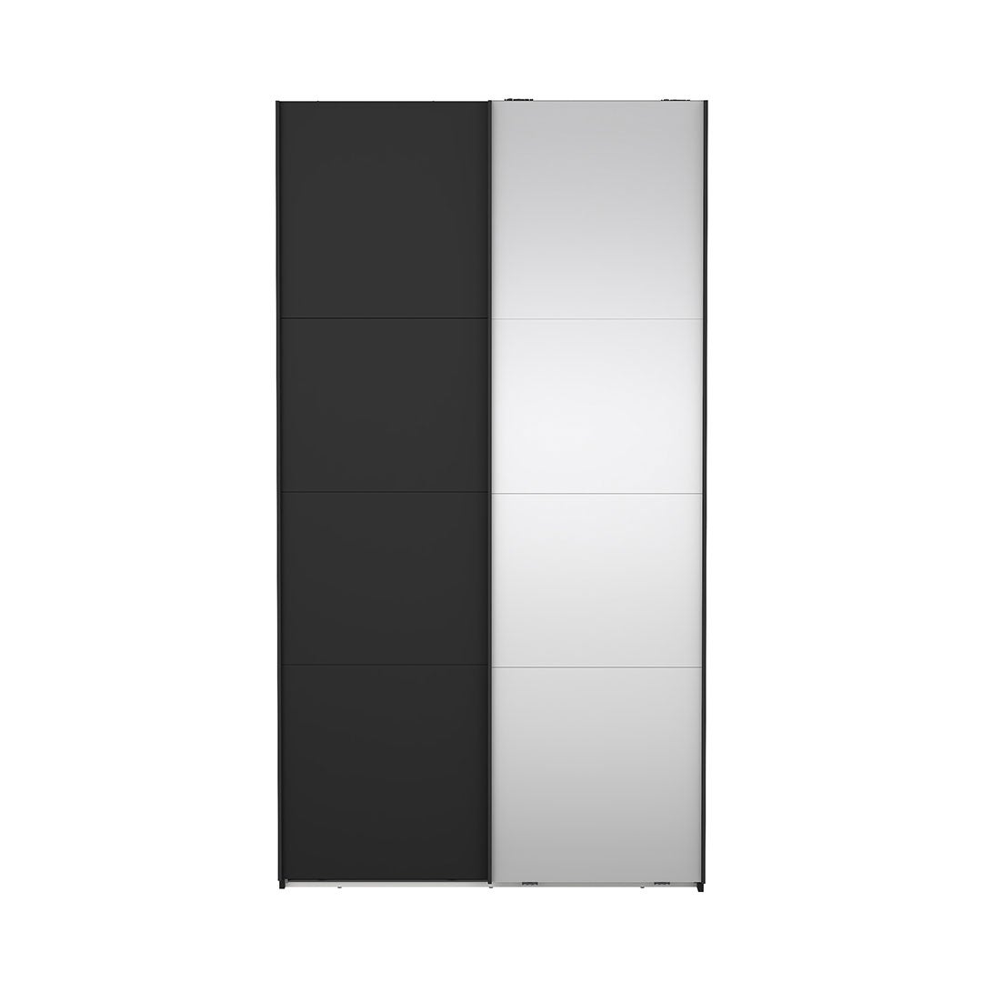 Catania szafa 221x119x67cm, 1 drzwi przesuwne, 1 drzwi przesuwne z lustrem matowy czarny.