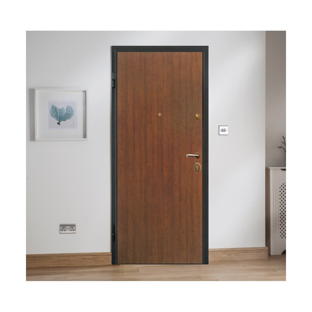 Porta Blindata Traps Grigia con Pannello in Vetroresina e Inserti Argento - 2