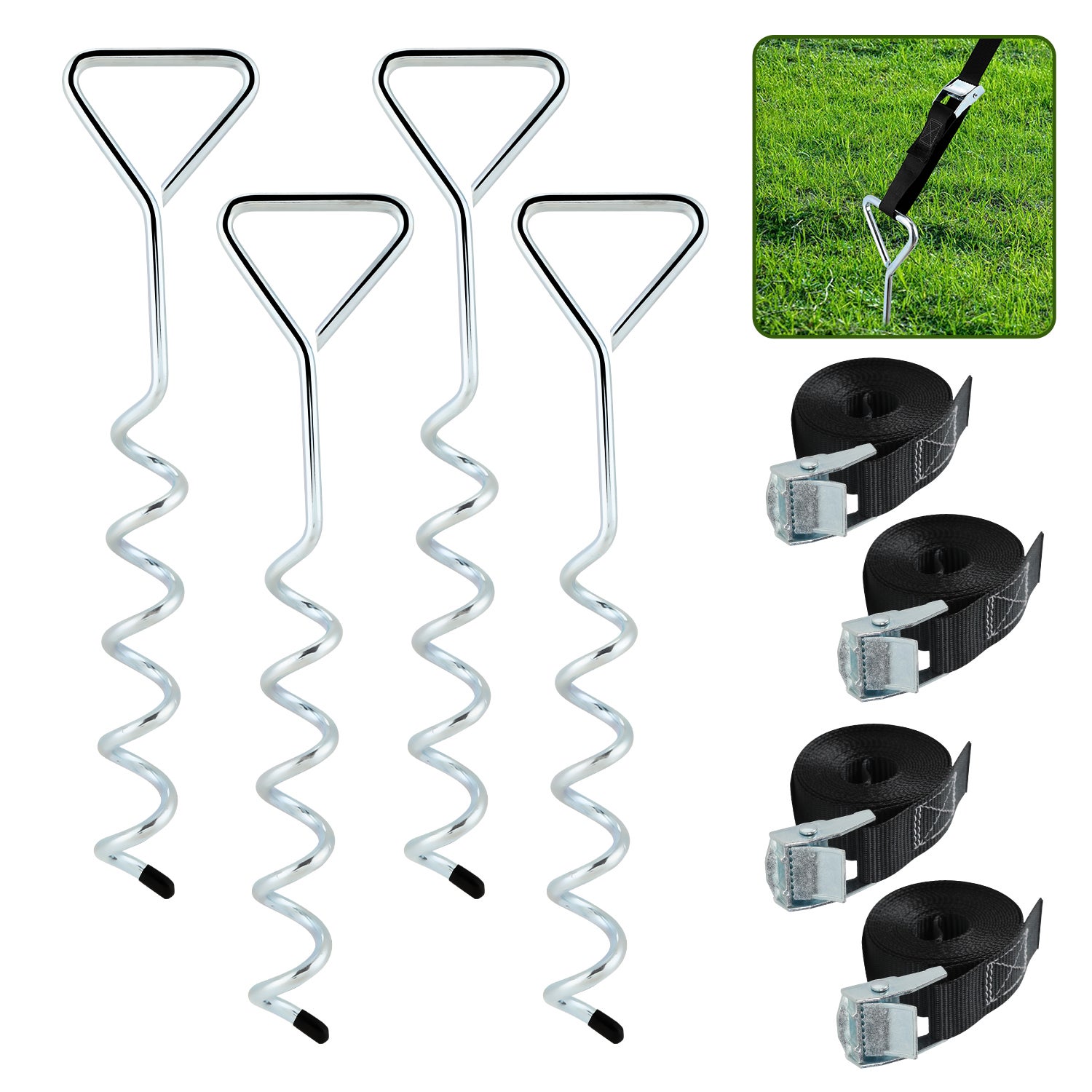 Simple Deluxe Kit Di 4 Ancoraggi A Cavatappi Per Trampolino In Acciaio Zincato: Fissa E Stabilizza Il Tuo Trampolino In Sicurezza - 2