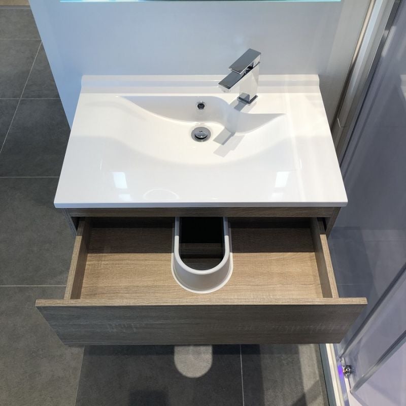 Meuble salle de bain 80 cm ROSALY avec plan vasque et miroir Elégance ht80- Bois- Plan vasque en Résine - 9