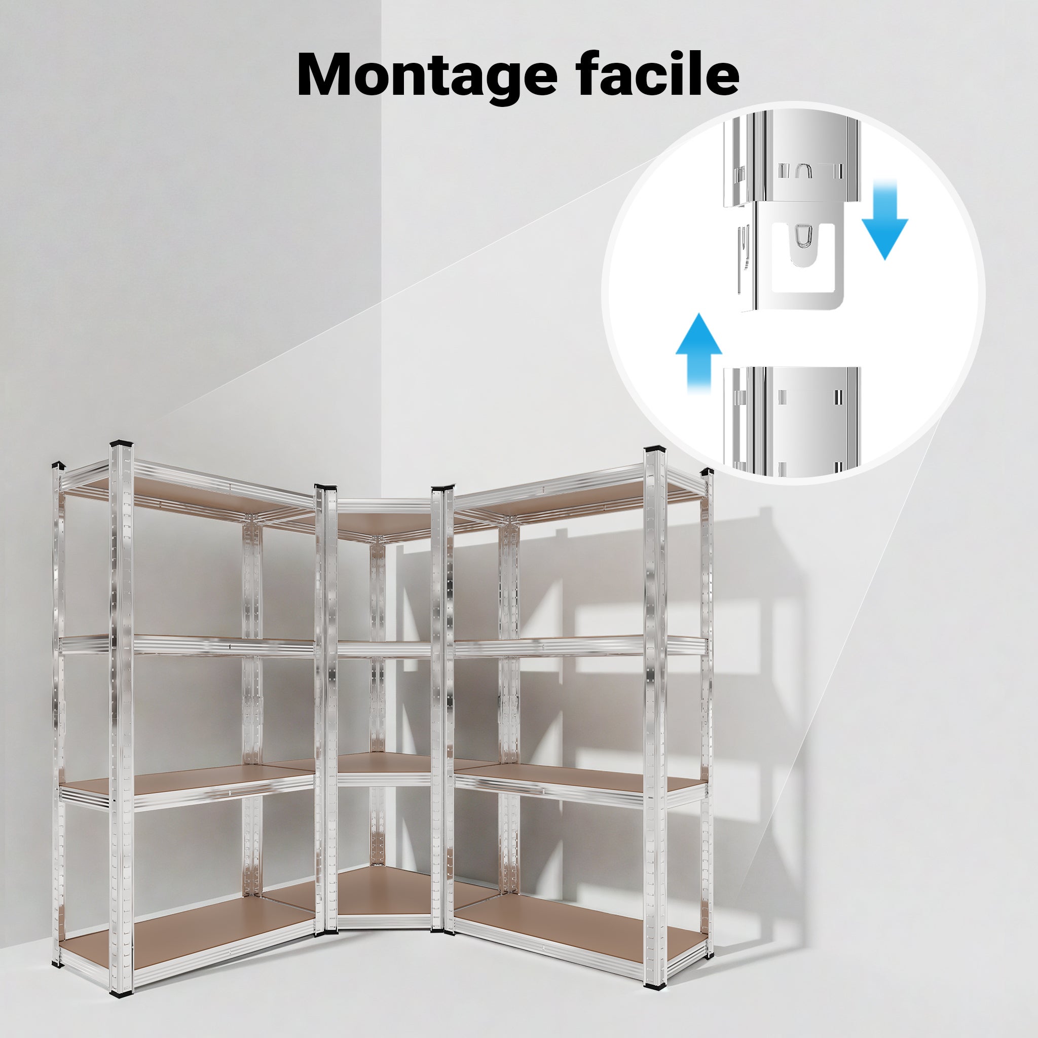 Rayonnage d‘atelier Charge lourde Etagères enfichables de coin Kit Etagères de cave Stockage - 7