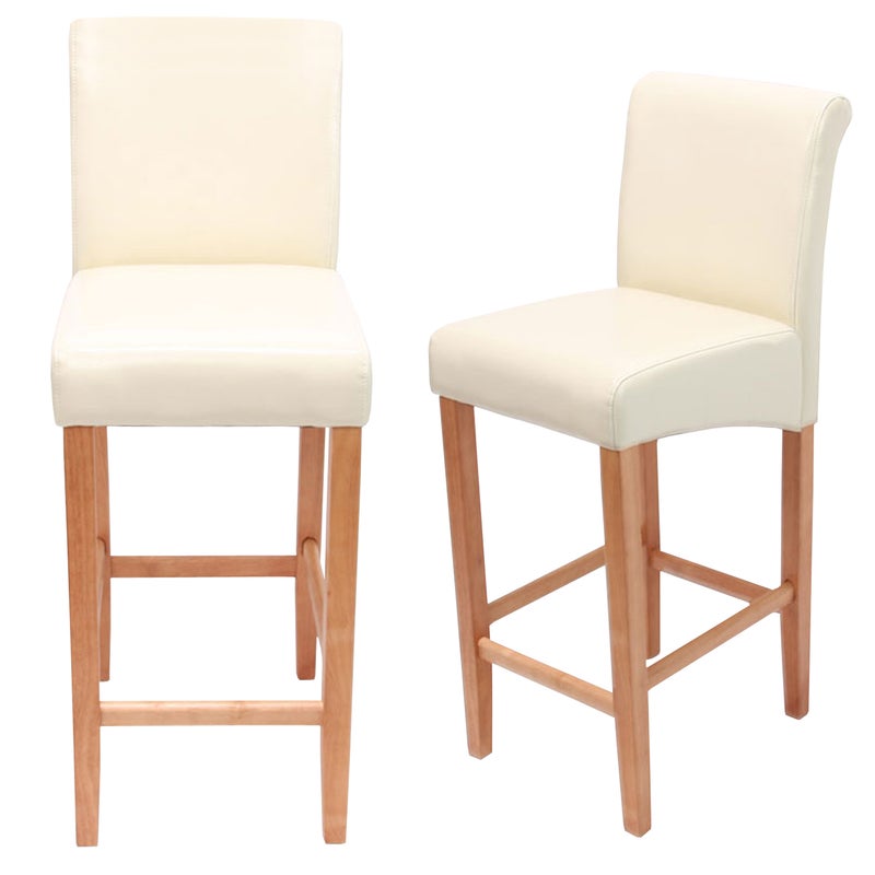 Zestaw 2 stołków barowych HWC-C33, stołek barowy, drewno ~ kremowy, jasne nogi, skóra