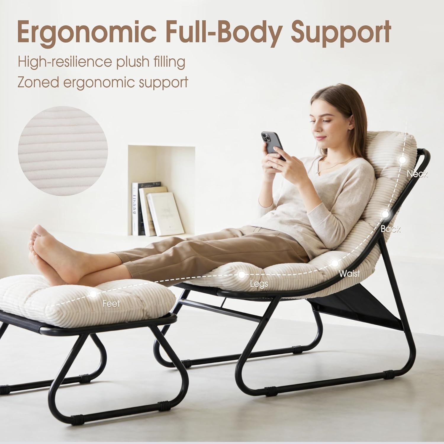 Fauteuil extérieur en acier avec coussin, pouf offert, chaise de jardin moderne pour terrasse et balcon - 2