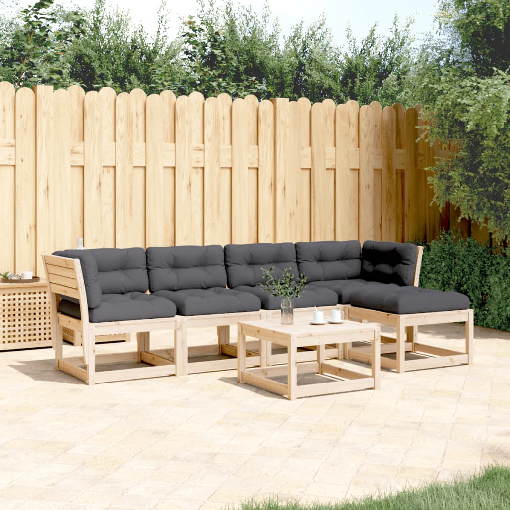 Salon De Jardin 5 Pièces En Bois De Pin Massif - Canapés, Repose-pieds, Coussins Crème - Extérieur - 10