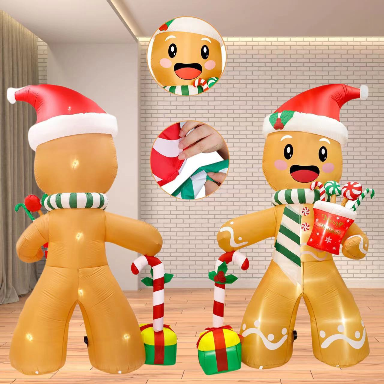 Decorazione natalizia gonfiabile da esterno da 240 cm, Omino di pan di zenzero gonfiabile con luci LED integrate, Decorazioni natalizie da giardino - 6