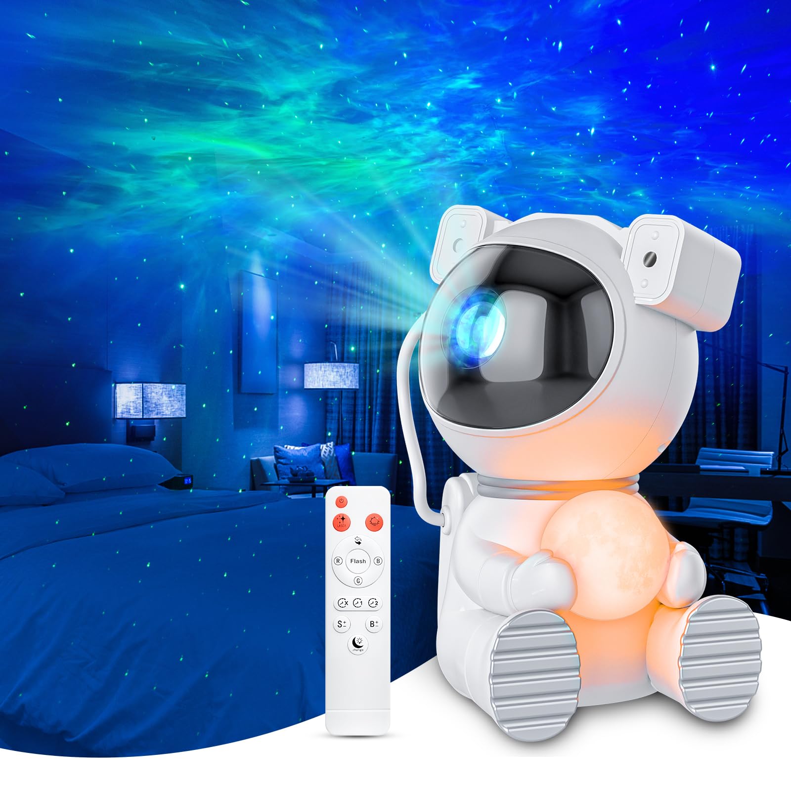 Projecteur Galaxie Chat Mécanique Avec Nébuleuse Et Télécommande - Lampe Étoiles Rotation 360° Pour Enfants (Noir)