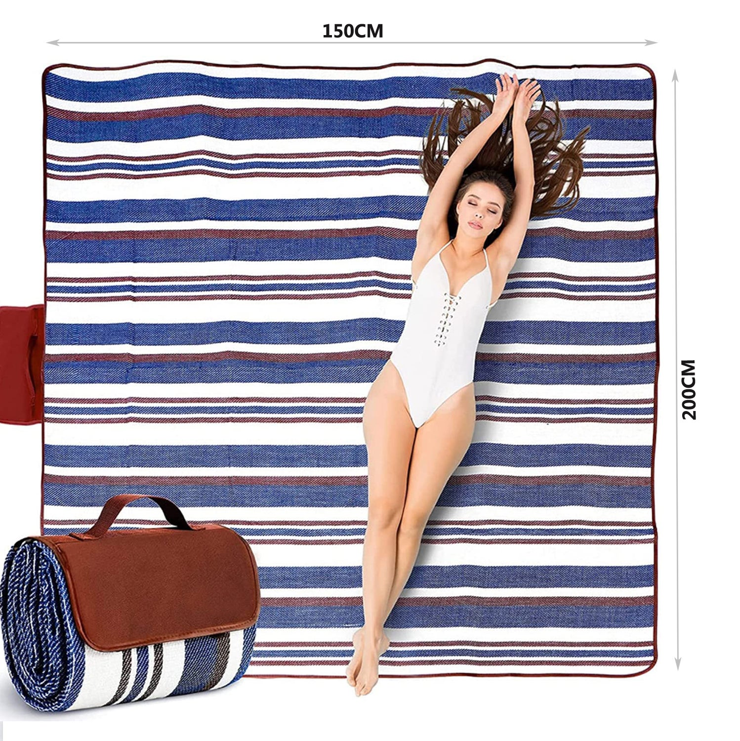 Couverture de pique-nique Tapis imperméable 3 couches Couvertures de plage de voyage Fourre-tout pratique pour le camping, 200*200CM - 3