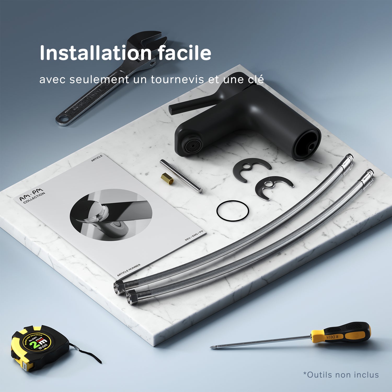 Mitigeur de lavabo Mitigeur Salle de Bain Robinet de lavabo Noir, X-Joy S taille S, FXB02122 AM.PM - 7