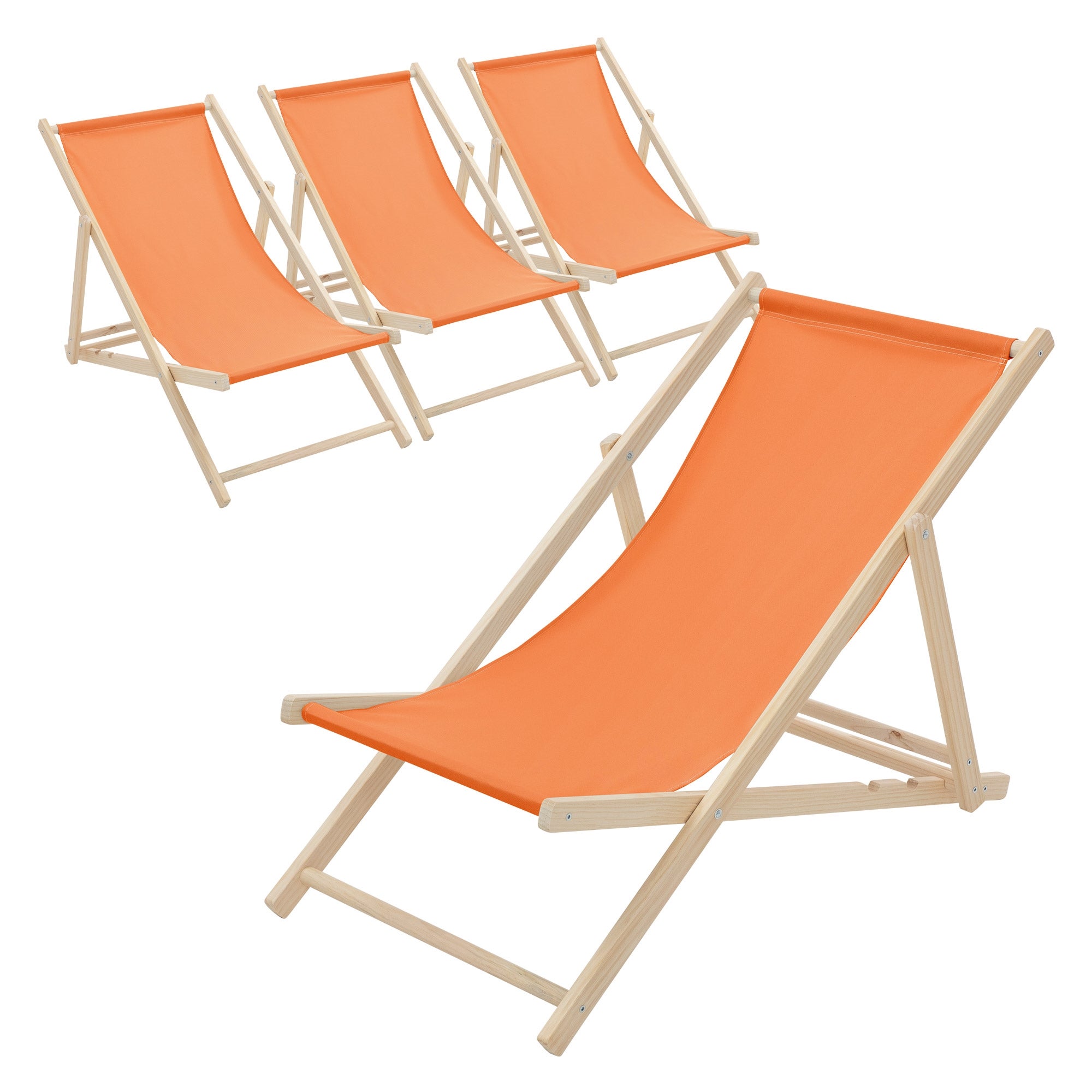 ECD Germany 4x składany leżak drewniany pomarańczowy 3 pozycje odchylenia do 120 kg leżak ogrodowy relaksacyjny plażowy składany na taras ogród
