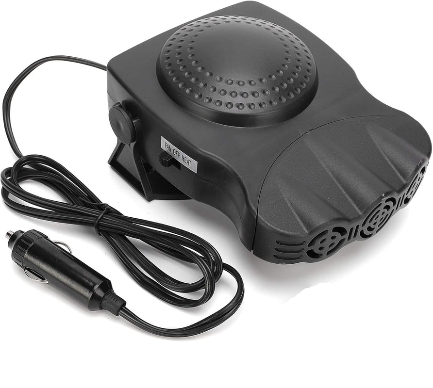 Ogrzewanie samochodowe 2 w 1 12 V 150 W, odmrażacz szyby przedniej, chłodziarka i zapalniczka samochodowa, czarne.