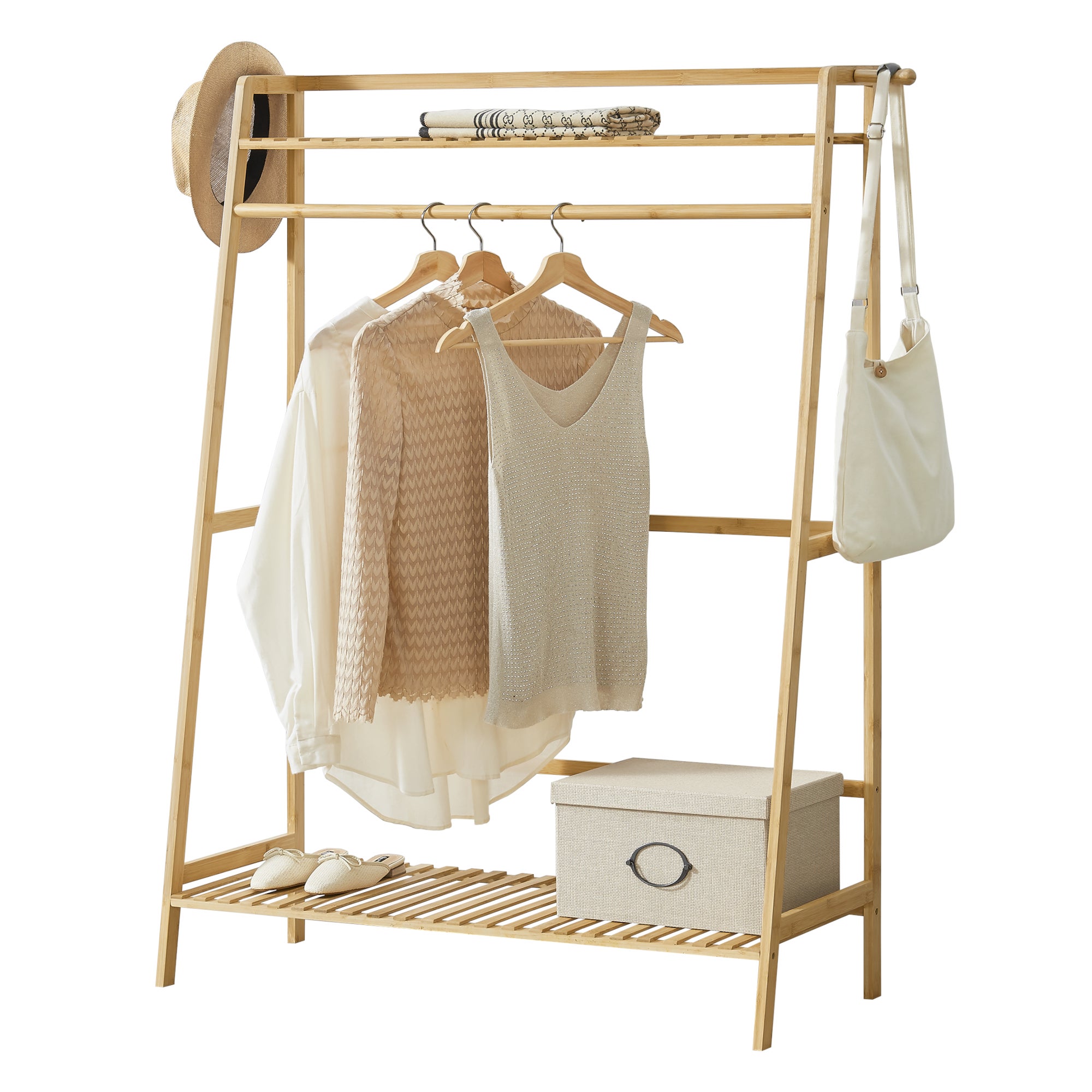 Portant à Vêtements Föglö en bambou 139 x 100 x 40 cm [en.casa] | Leroy ...