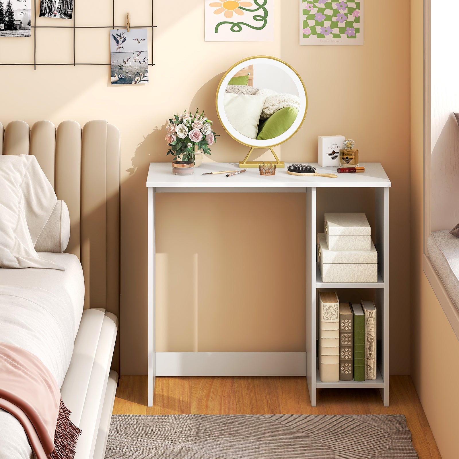 Scrivania per Computer in Legno, Scrivania con 2 Ripiani per Ambienti Piccoli, Scrivania Moderna e Salvaspazio da Casa e Ufficio, Bianco, 80 x - 8