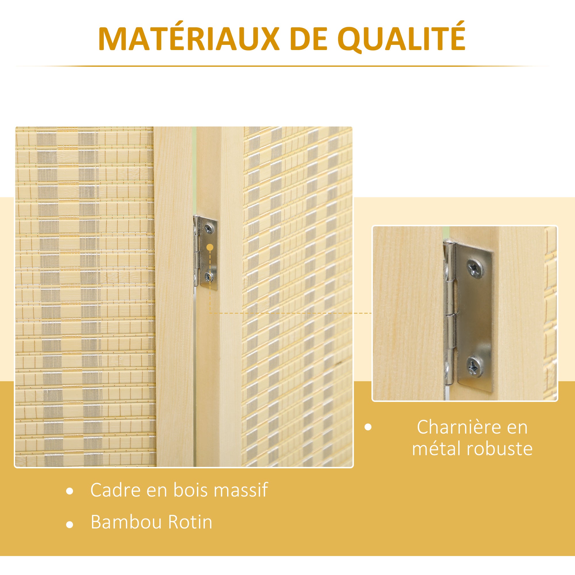 Paravent conçu en bois séparateur de pièce closion de séparation pliable 4 panneaux 180 x 180 centimètres naturel - 7