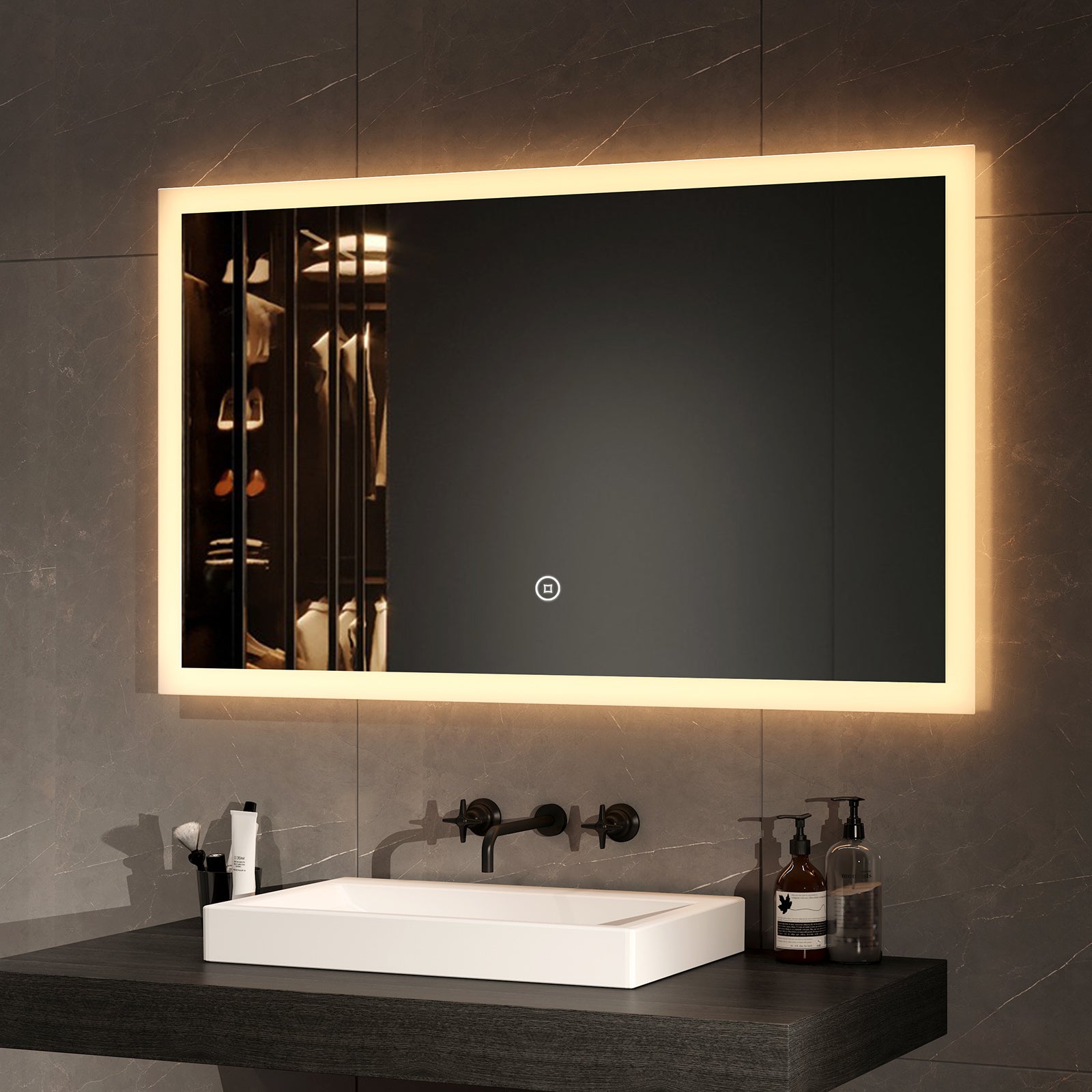 EMKE Miroir Salle de Bain LED Rond 60 cm à éclairage blanc froid 6500K