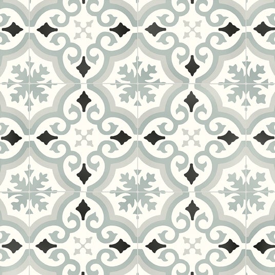 Pavimento vinílico textil - renovación acústica - arabesco efecto baldosa de cemento - gris azulado - rollo 2m x 3m