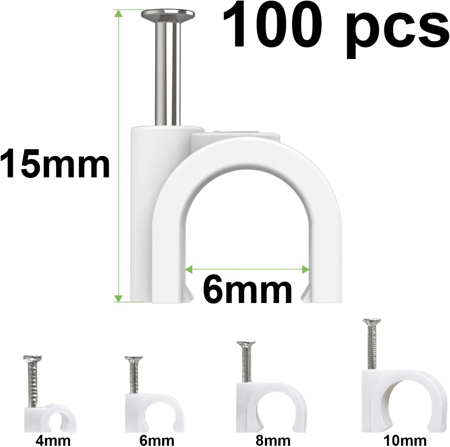 100 Pièces Cavalier Cable Electrique,Fixation Cable Electrique,Attache Fil Electrique,Attache Cable Mural,Clips de Cable,avec Clou en Acier (6mm) - 2