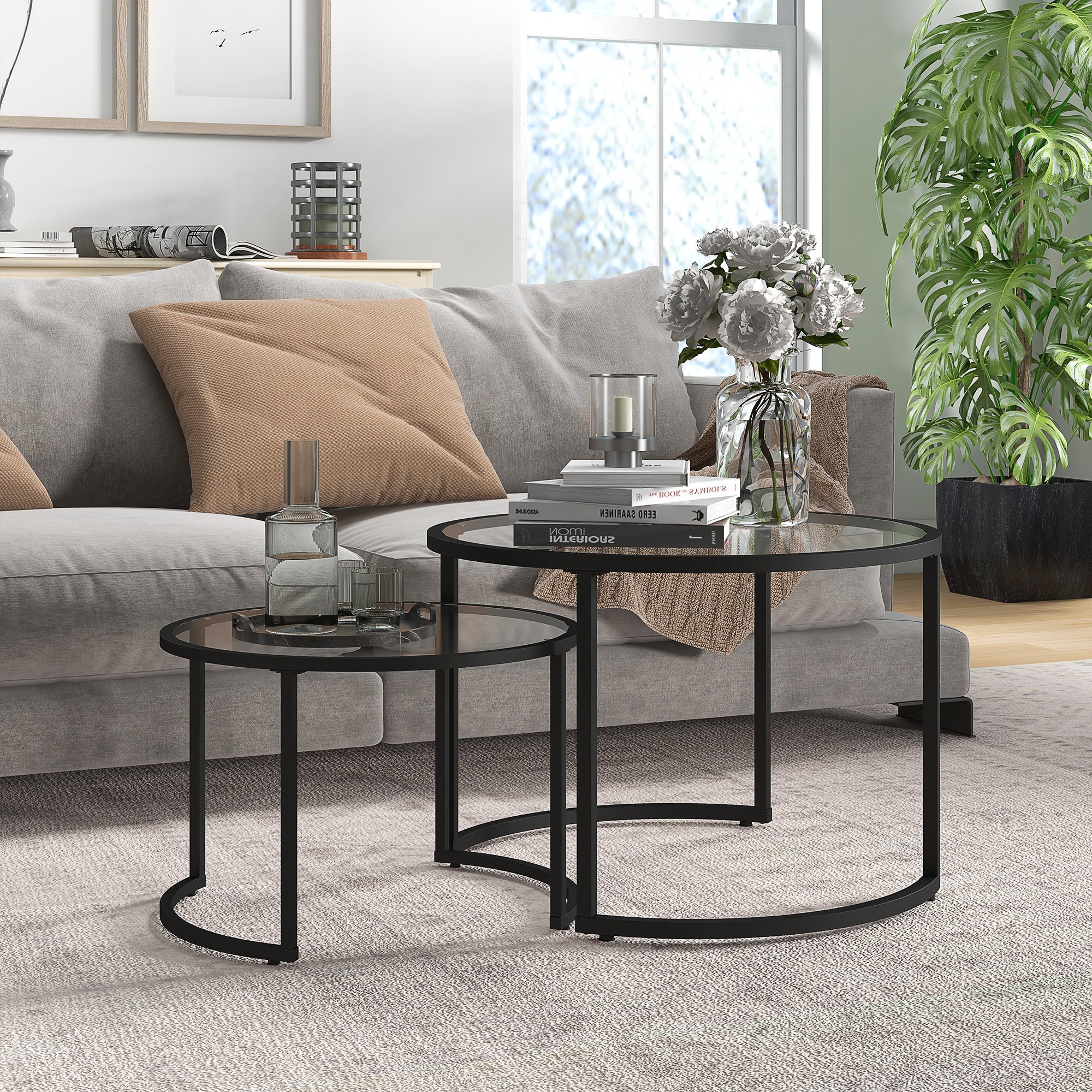 Homcom Mesas De Café Acero Al Carbono, Vidrio Templado Y Transparente 70X70x47.5 Cm 839-798V00bk Negro , Leroy Merlin