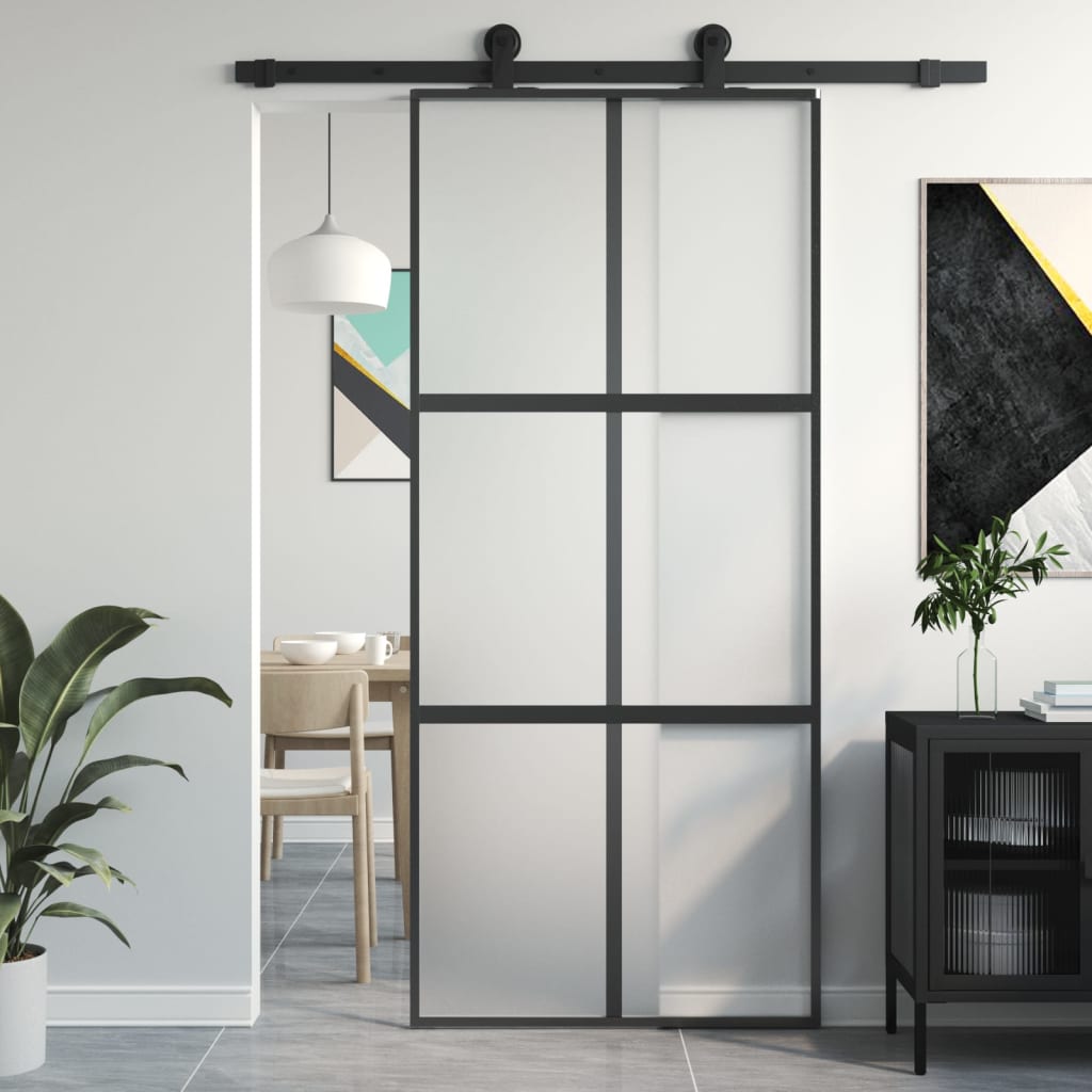 Puerta corredera | Puerta de la cocina vidrio templado y aluminio negra 90x205 cm CFW31219 - 2