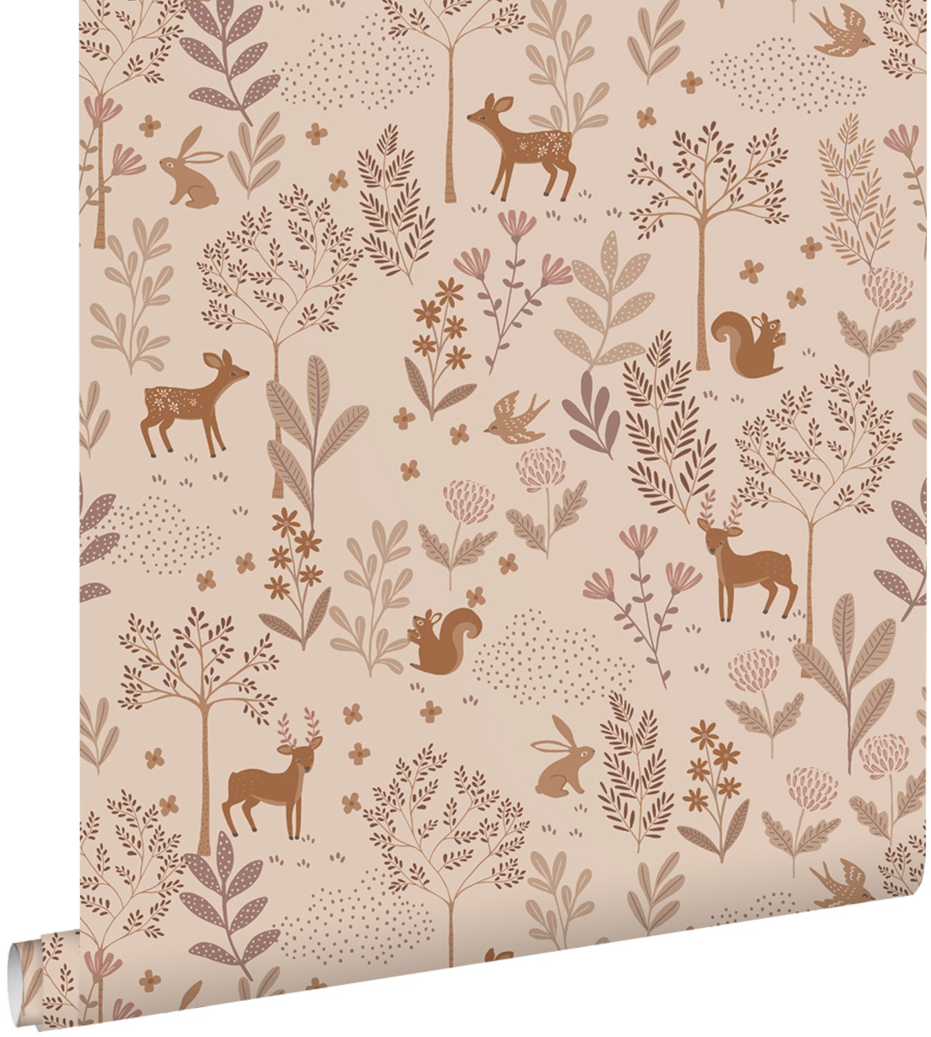 Tapeta las ze zwierzętami leśnymi liliowym różu - 53 cm x 10.05 m - ESTAHOME