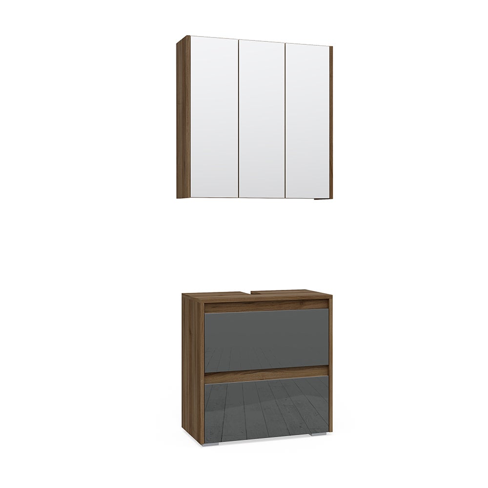 Ensemble Meuble Salle De Bain VICCO ILIAS - Blanc/anthracite, 2 Pièces (meuble + Miroir)