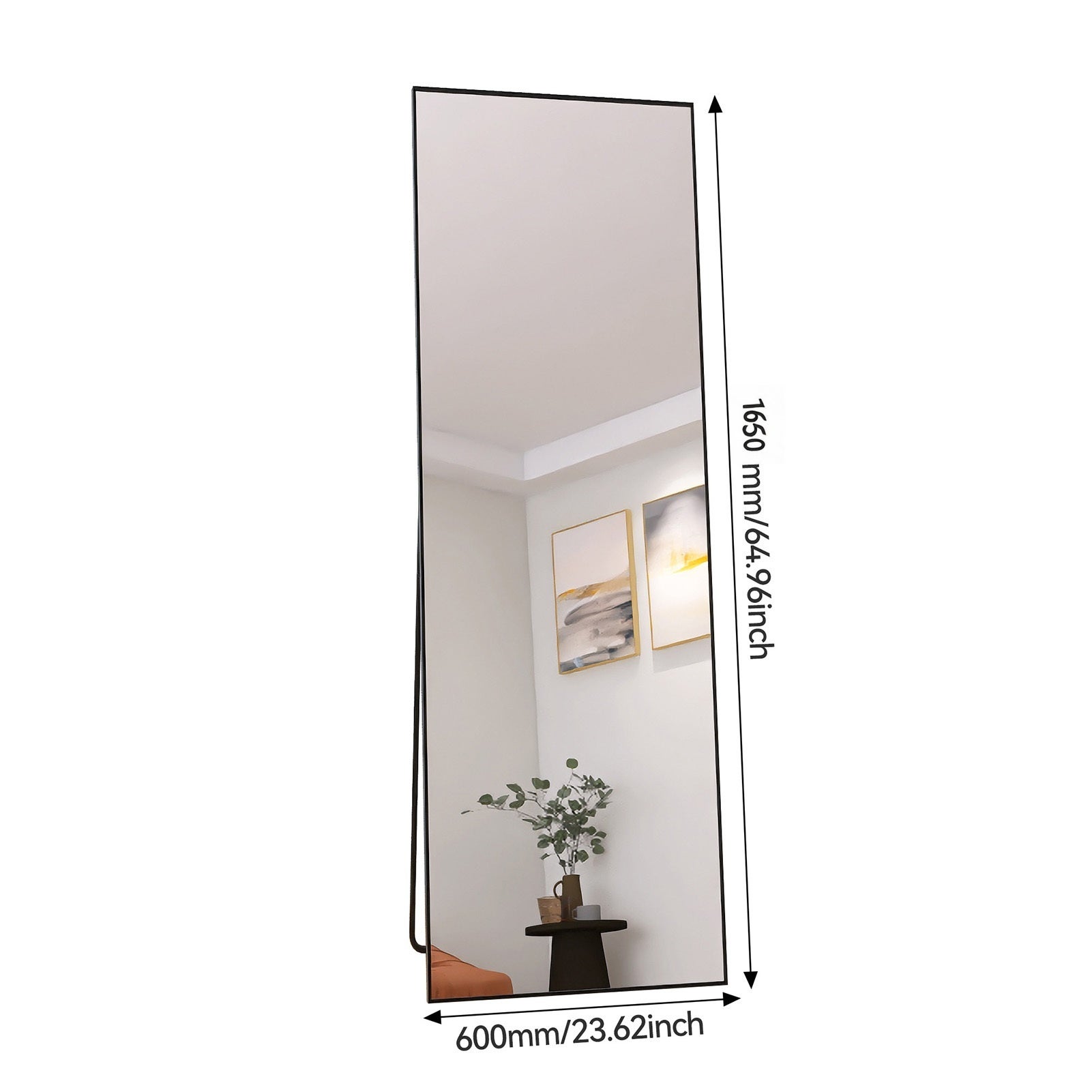 Miroir sur pied 165x60 cm, Miroir rectangulaire, avec cadre et support, verre haute définition - noir - miroir sur pied - 5
