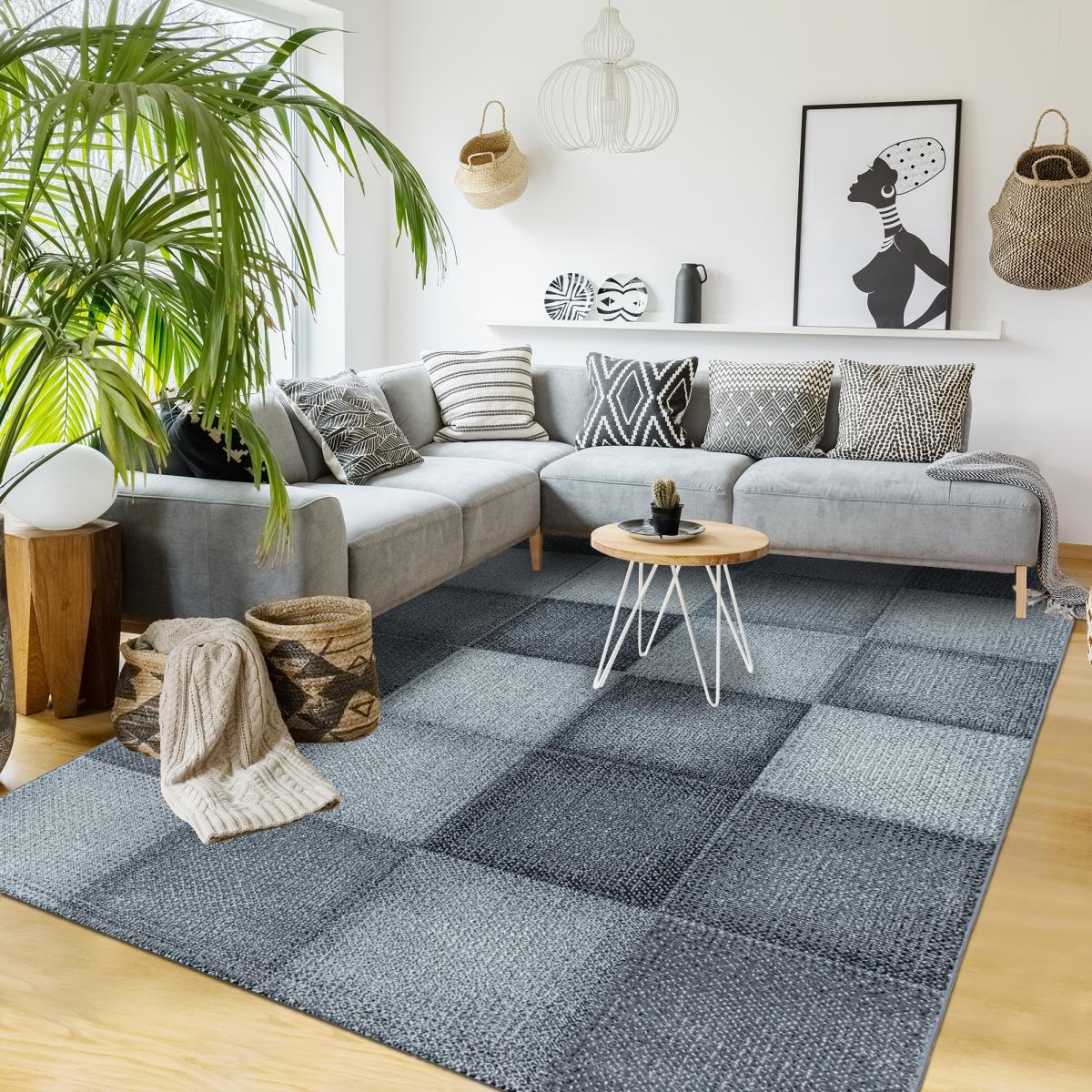 the carpet Pearl - Tappeto moderno a pelo corto, per soggiorno e camera da letto, motivo geometrico, a quadri, 140 x 200 cm, colore beige